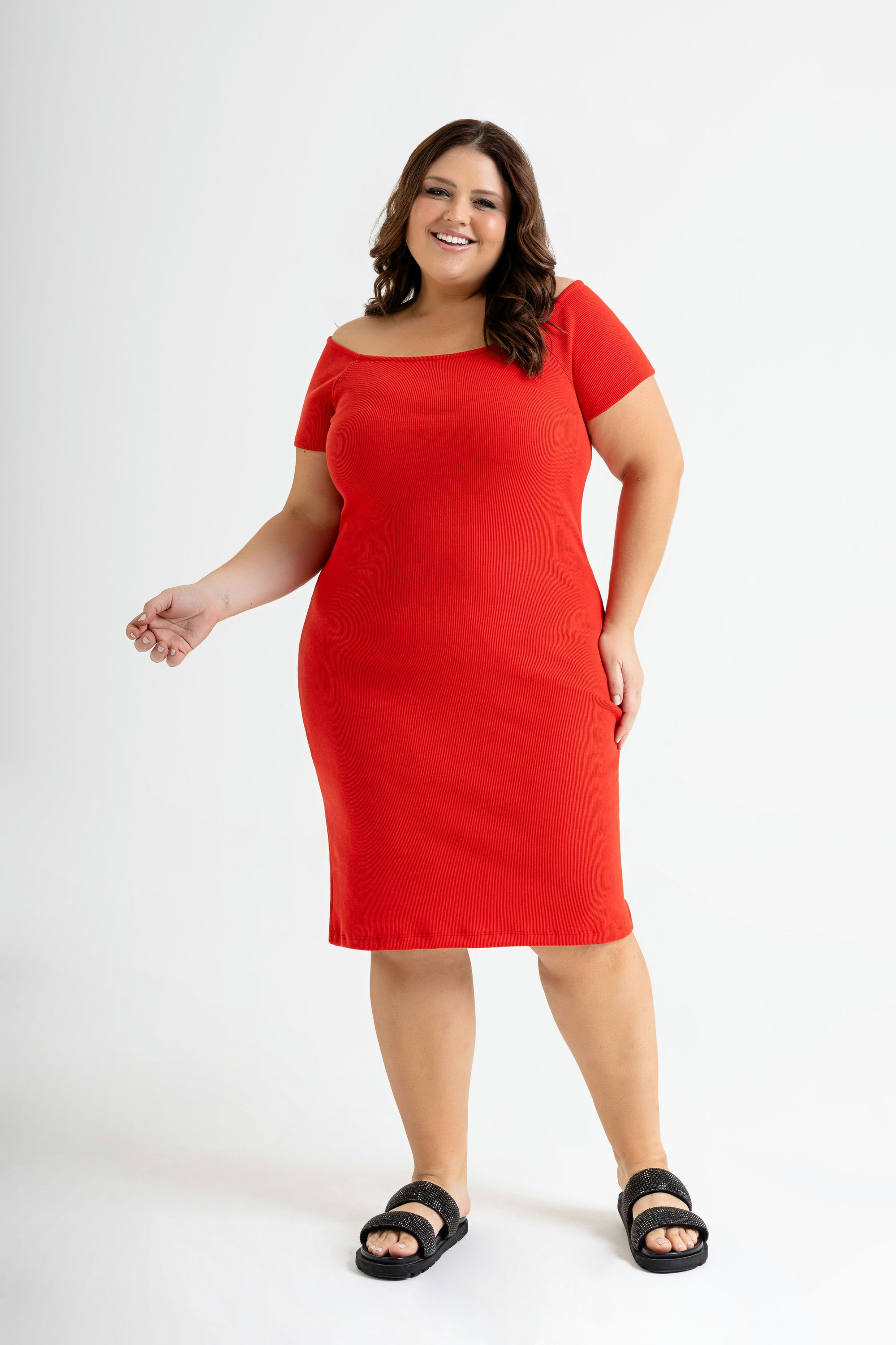 Vestido Ombro a Ombro em Ribana (Vermelho) Just Basic - Imagem 19