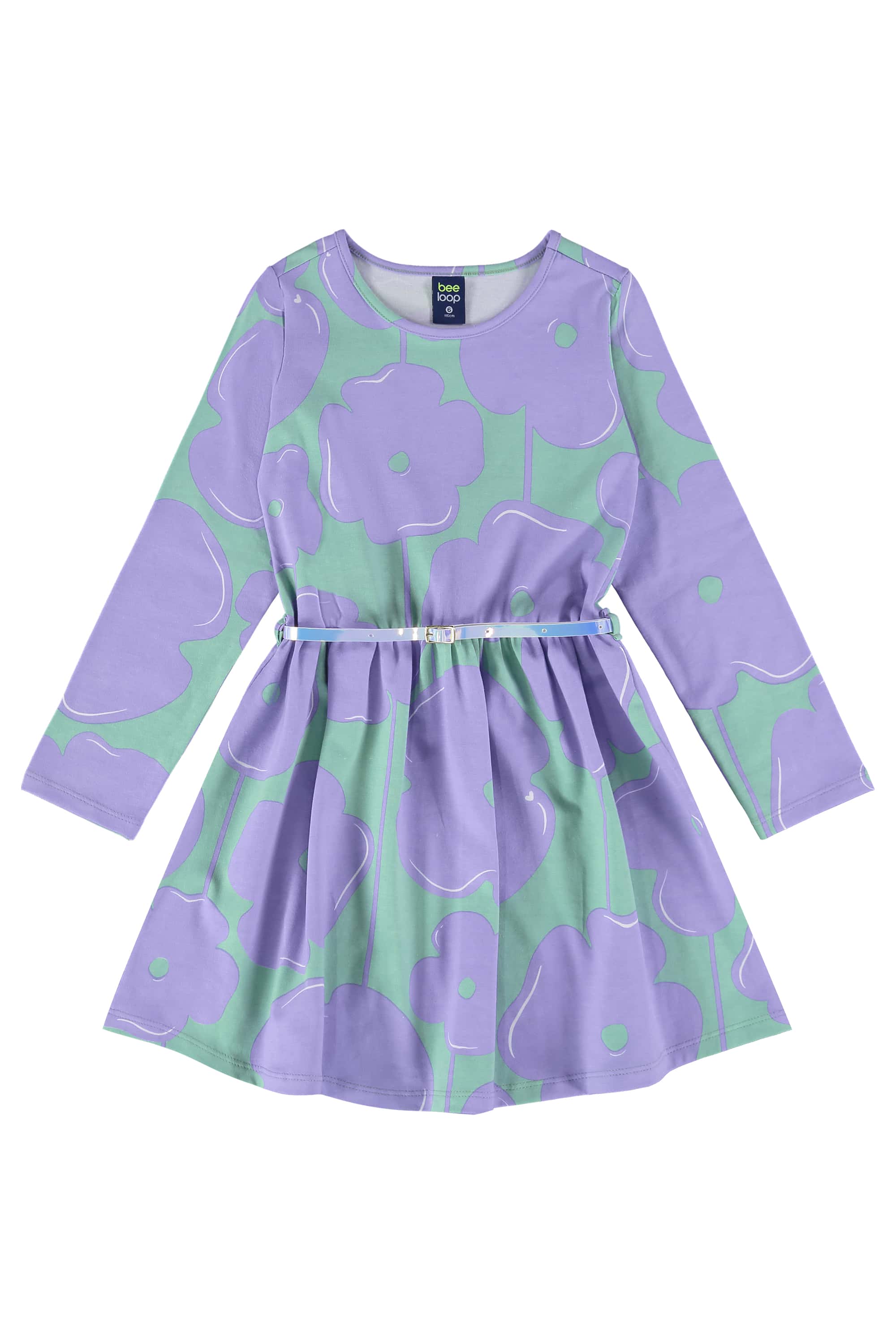 Vestido Infantil Manga Longa com Cinto (Azul) Bee Loop - Imagem 5