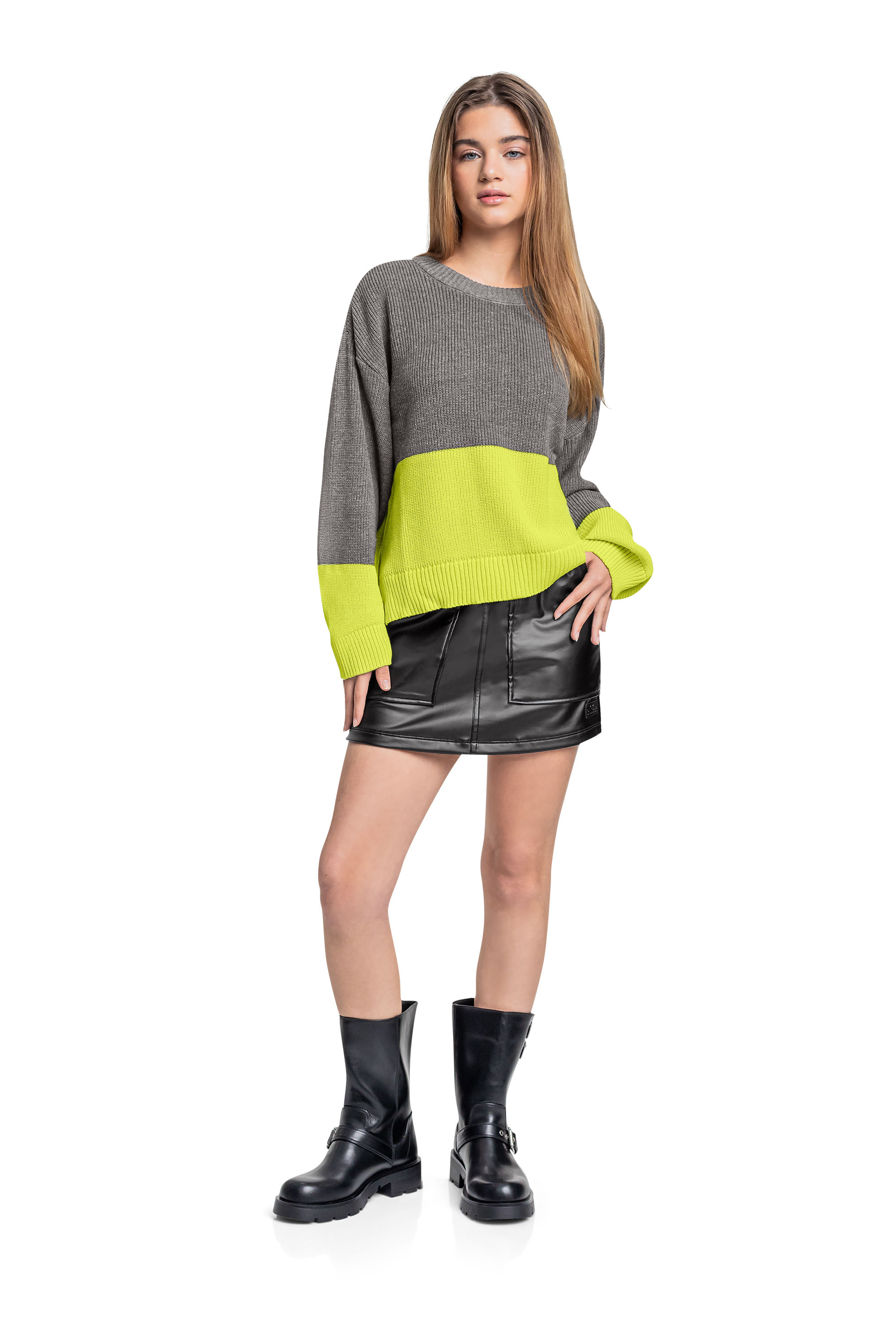 Suéter em Tricô Juvenil (Cinza) Gloss