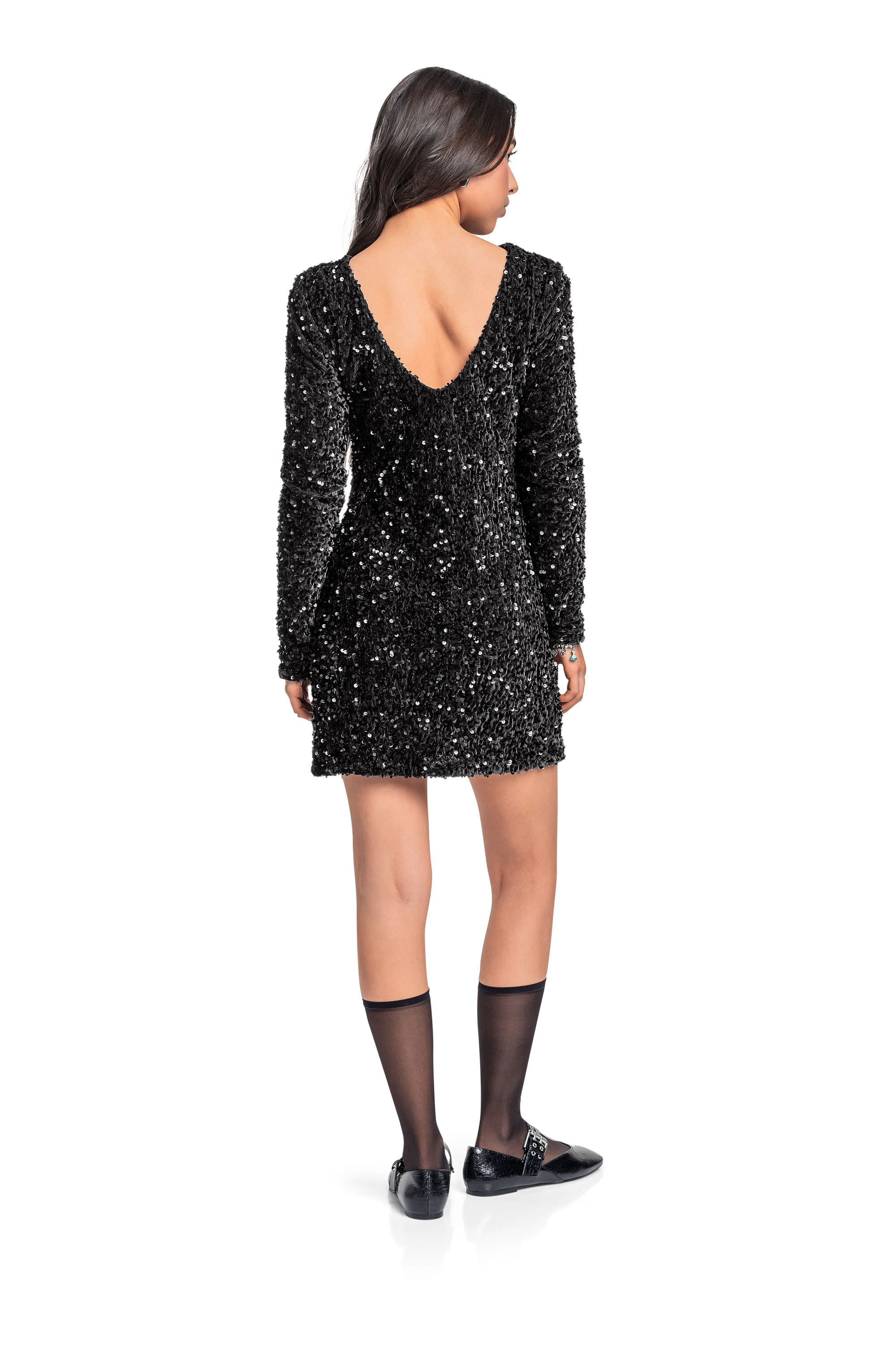 Vestido Juvenil em Paetê (Preto) Gloss - Imagem 11