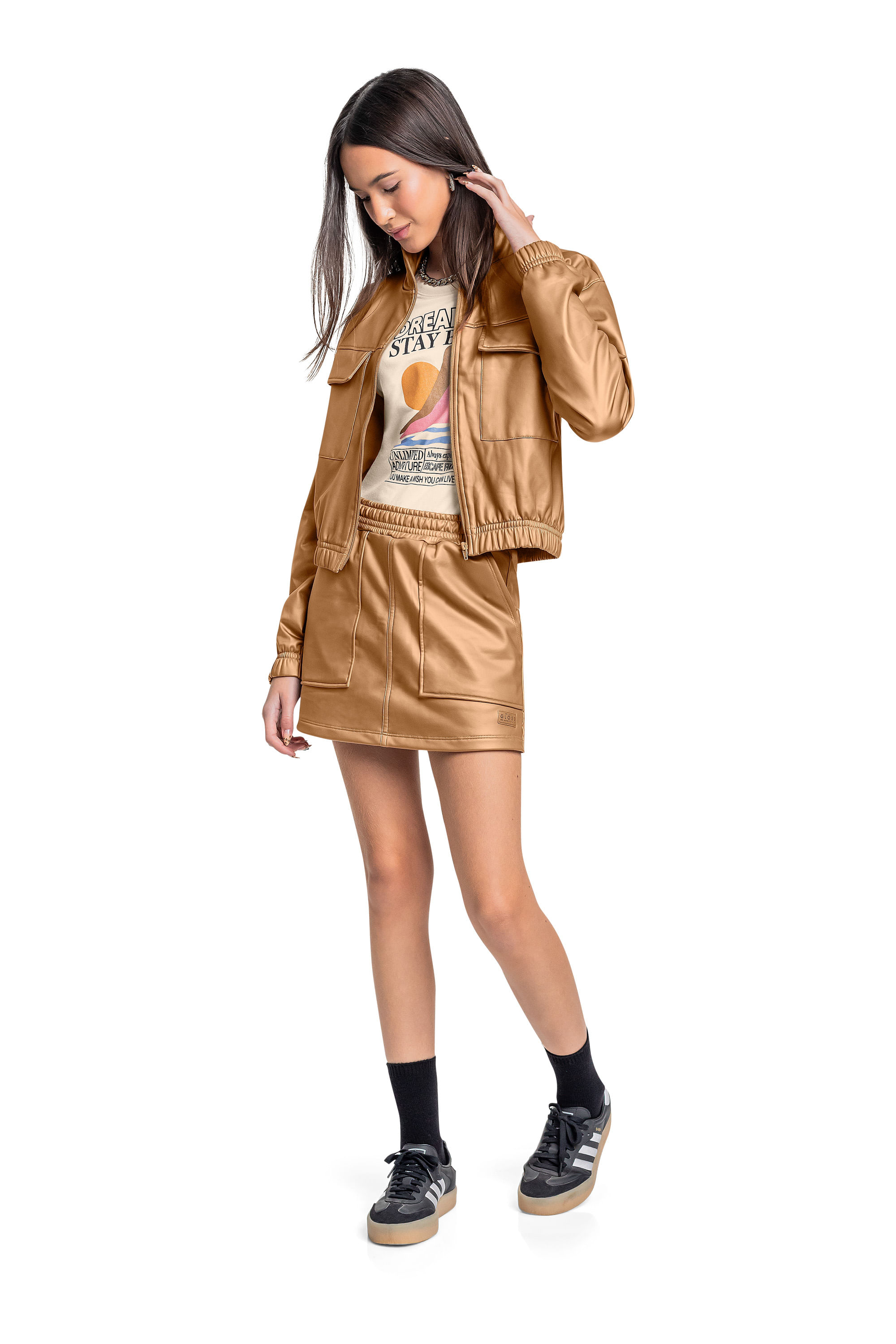 Jaqueta Bomber Juvenil em Malha Cirrê (Marrom) Gloss - Imagem 4