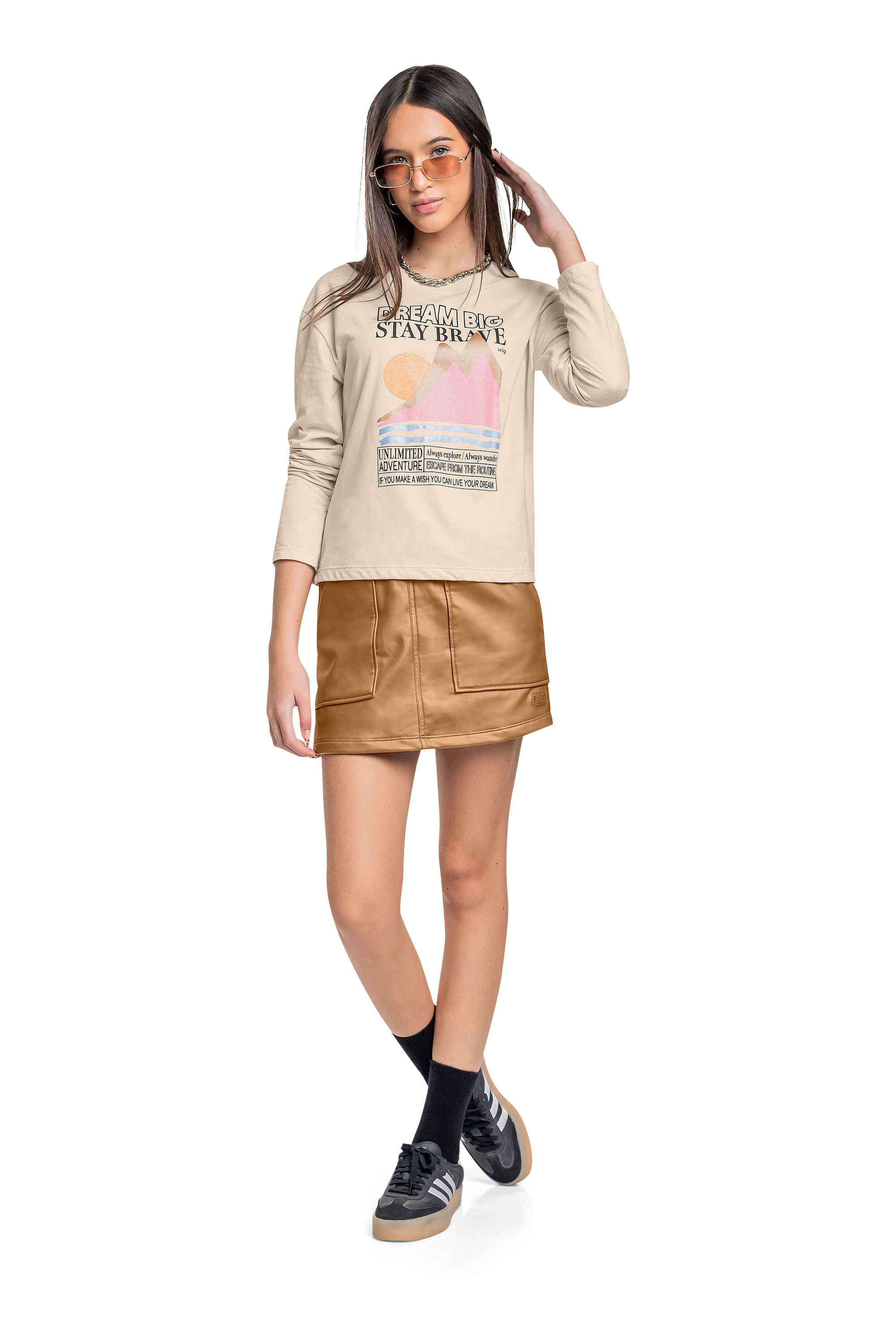 Blusa Manga Longa Juvenil em Meia Malha (Bege) Gloss - Imagem 7