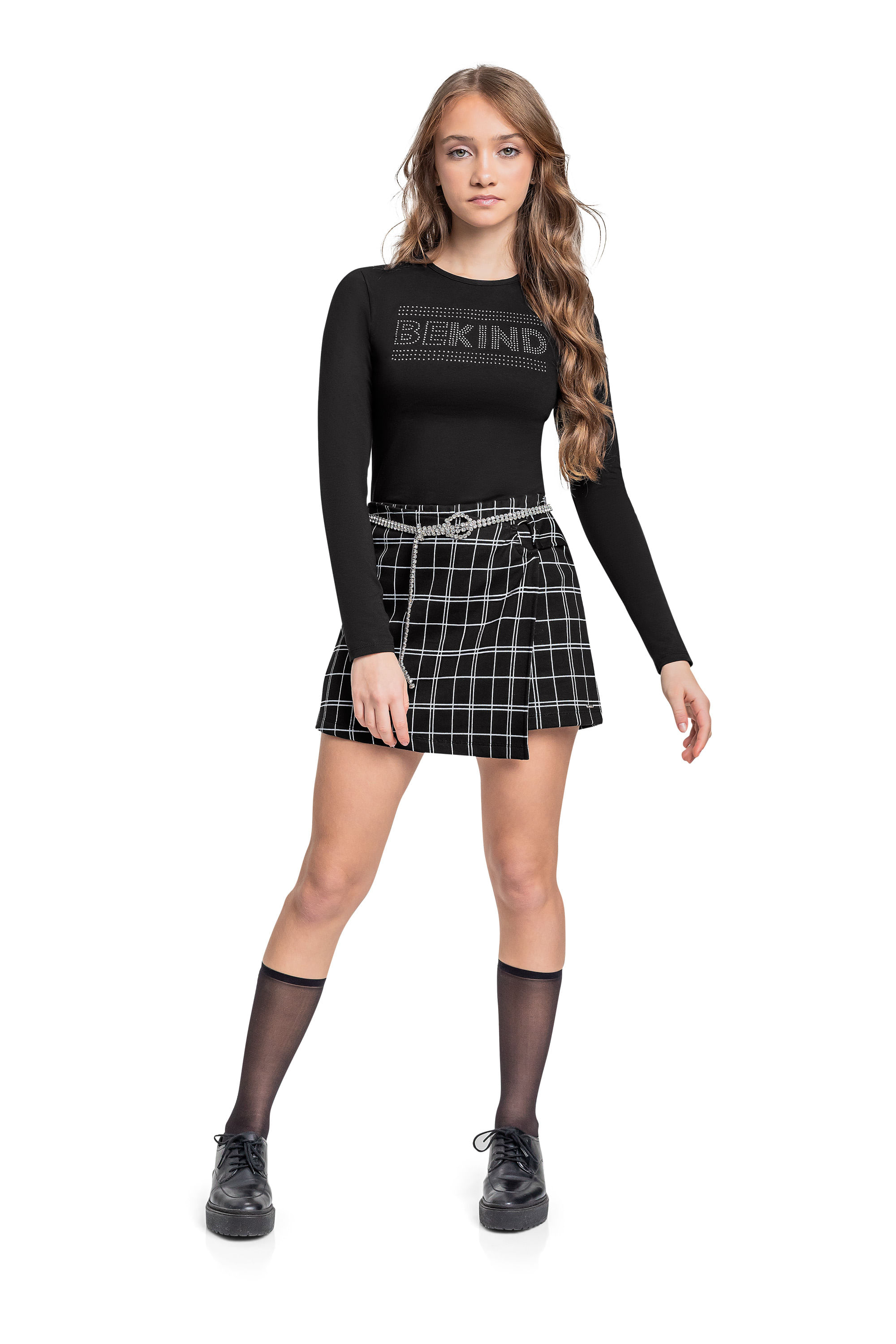 Blusa Manga Longa Juvenil com Strass (Preto) Gloss