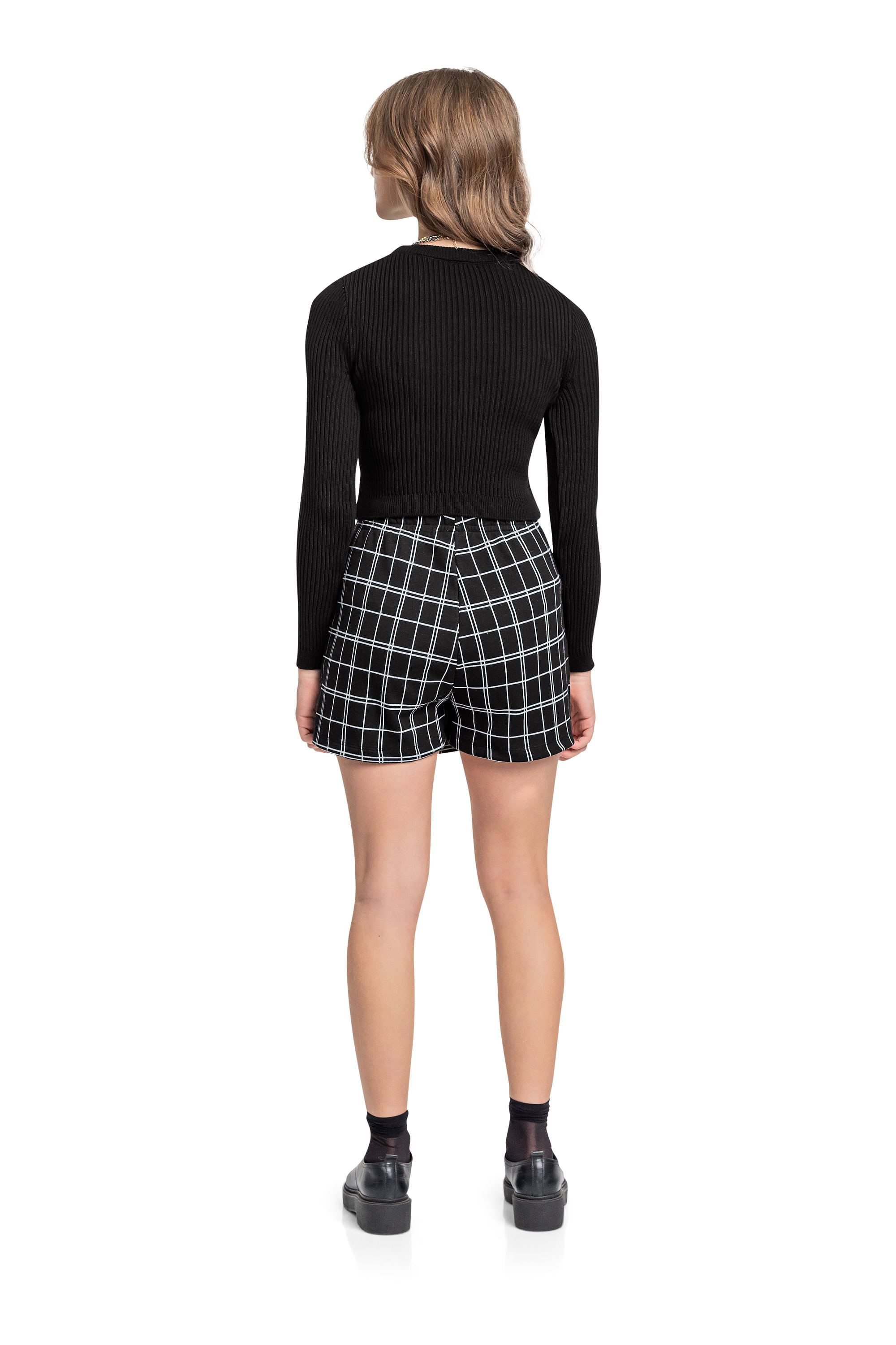 Short-saia Juvenil em Malha Jacquard (Preto) Gloss - Imagem 7