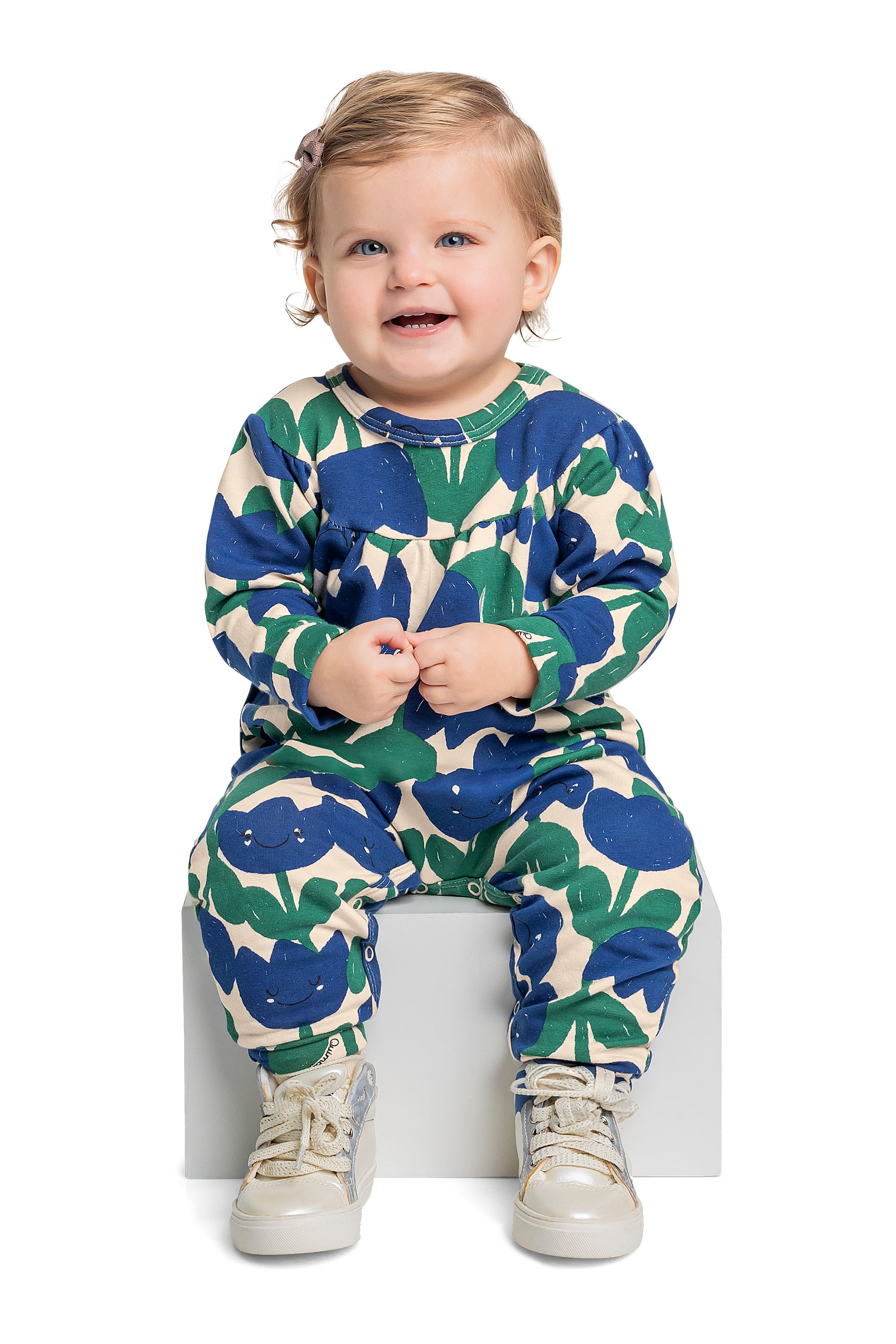 Macacão Floral para Bebê Menina (Azul) Quimby