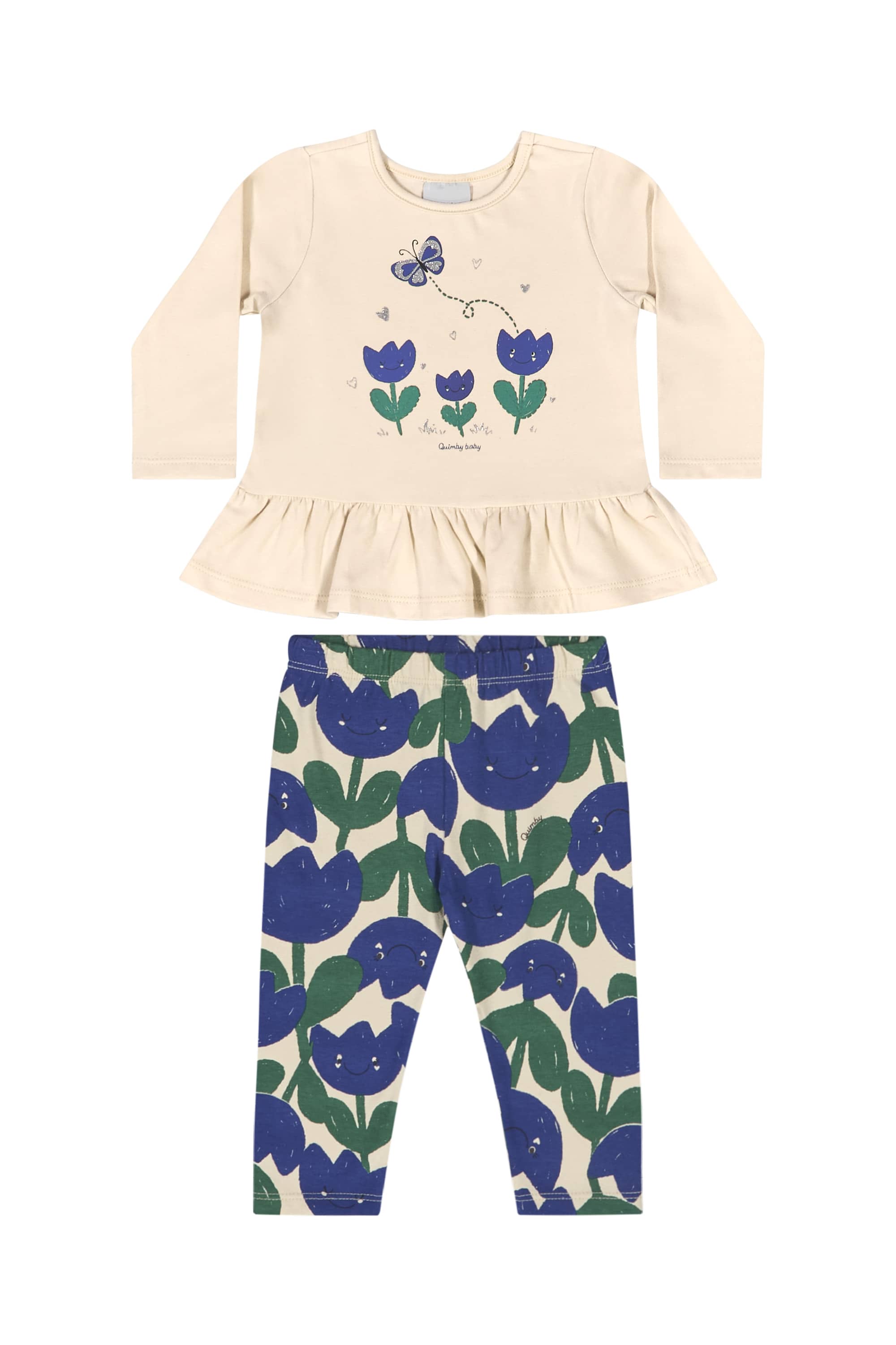 Conjunto com Blusa Manga Longa e Legging para Bebê Menina (Bege) Quimby - Imagem 2