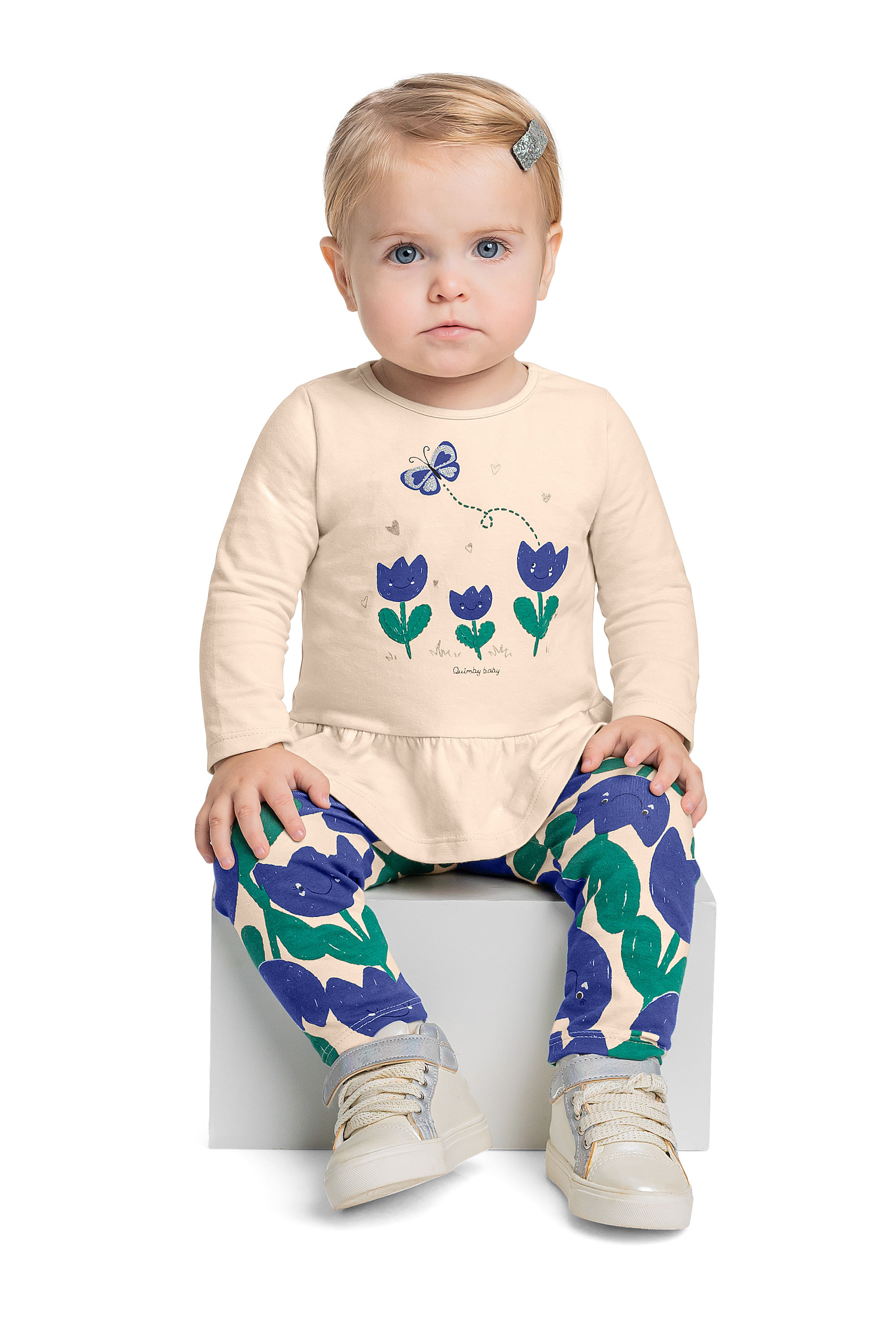 Conjunto com Blusa Manga Longa e Legging para Bebê Menina (Bege) Quimby - Imagem 31