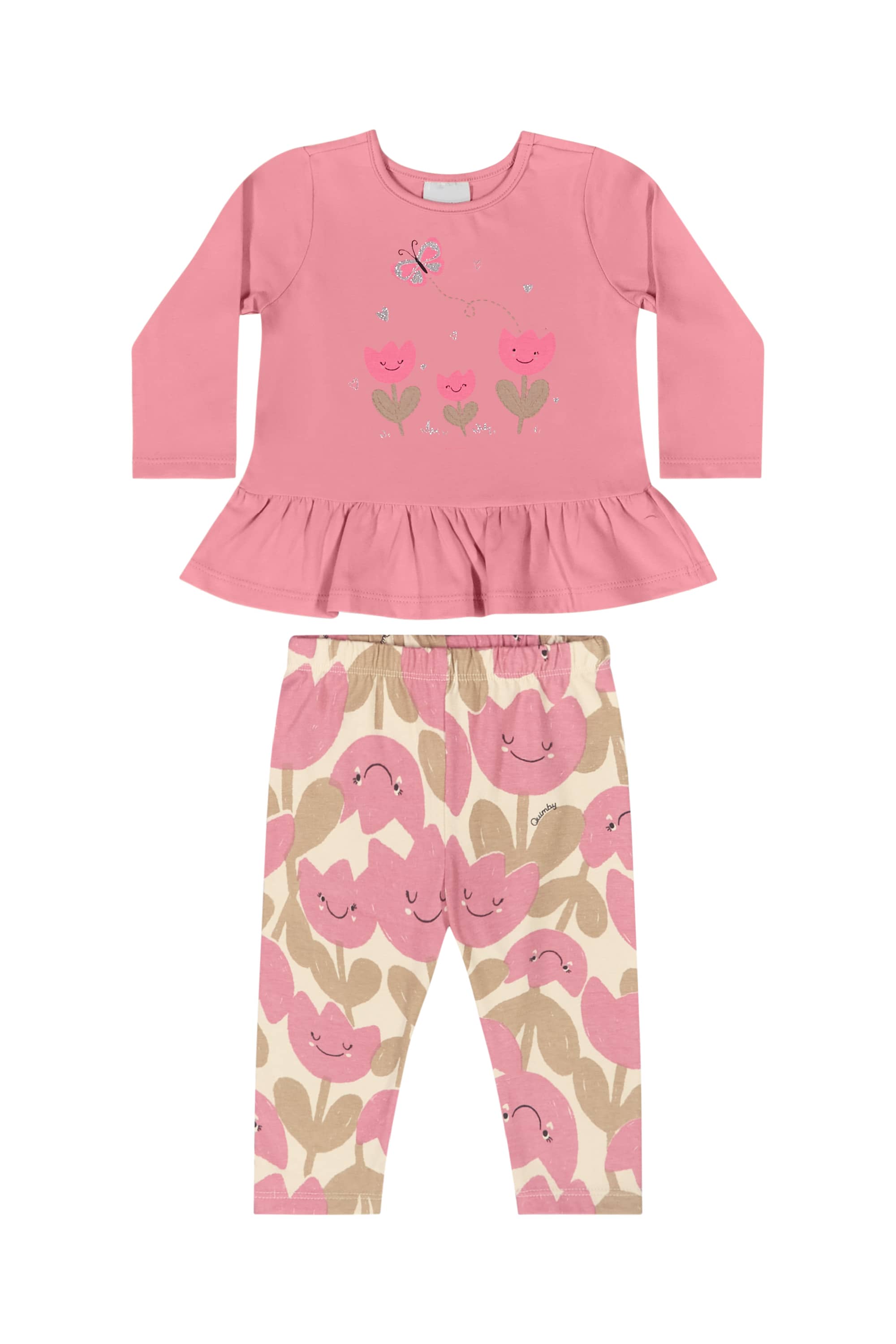 Conjunto com Blusa Manga Longa e Legging para Bebê Menina (Rosa) Quimby