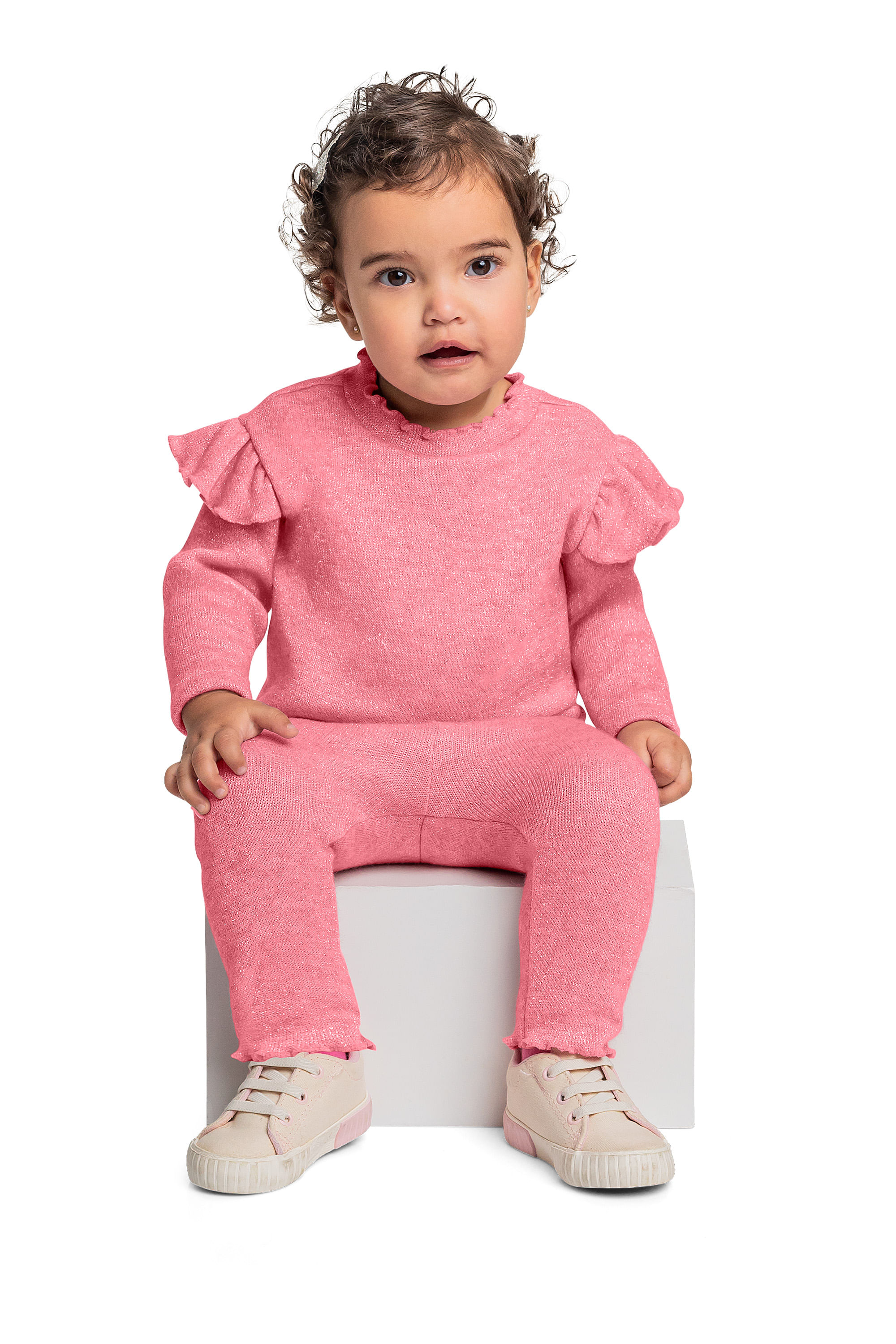 Conjunto com Blusa e Legging em Malha Tricot para Bebê Menina (Rosa) Quimby