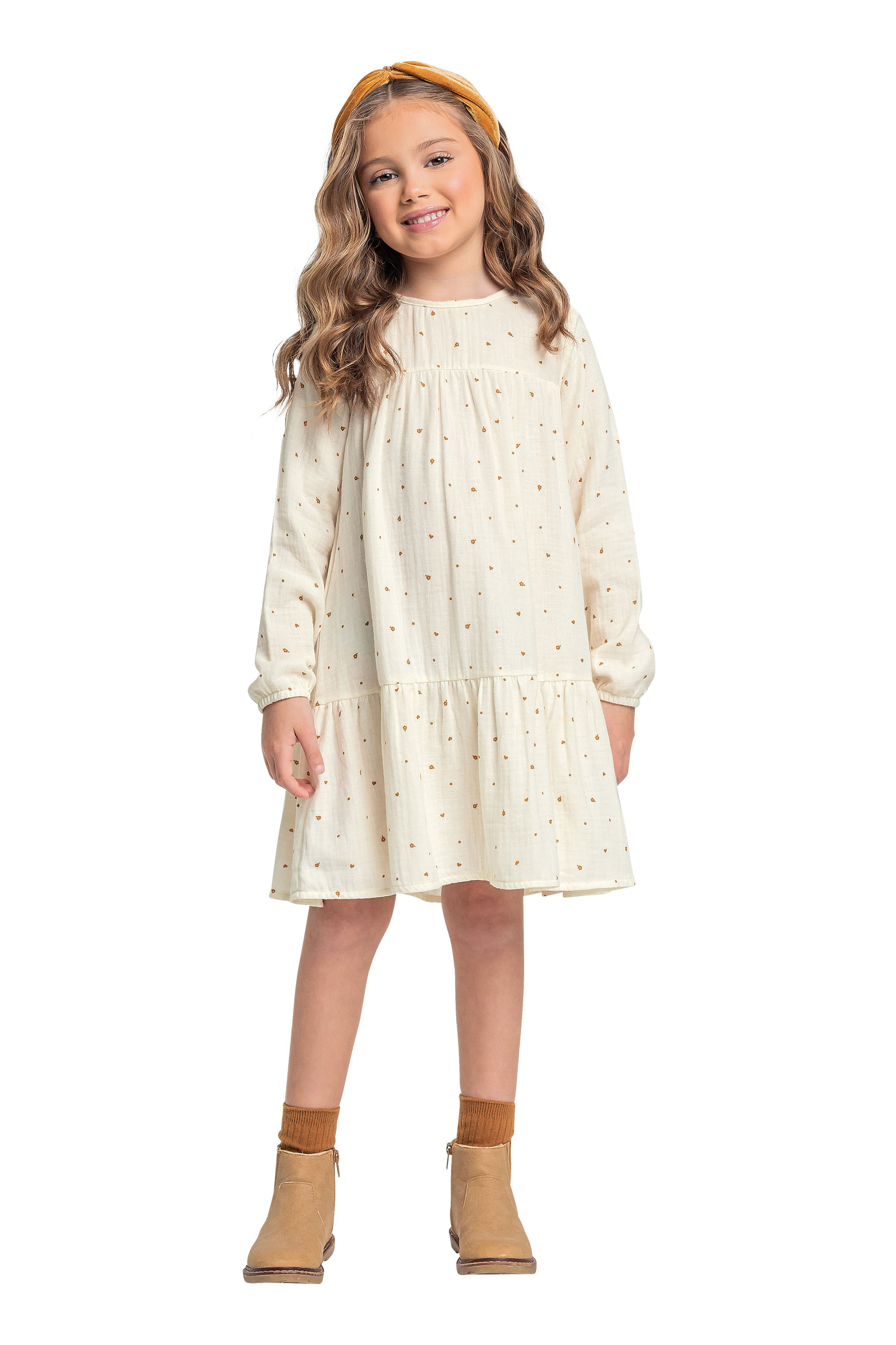 Vestido Manga Longa em Algodão (Off White) Quimby