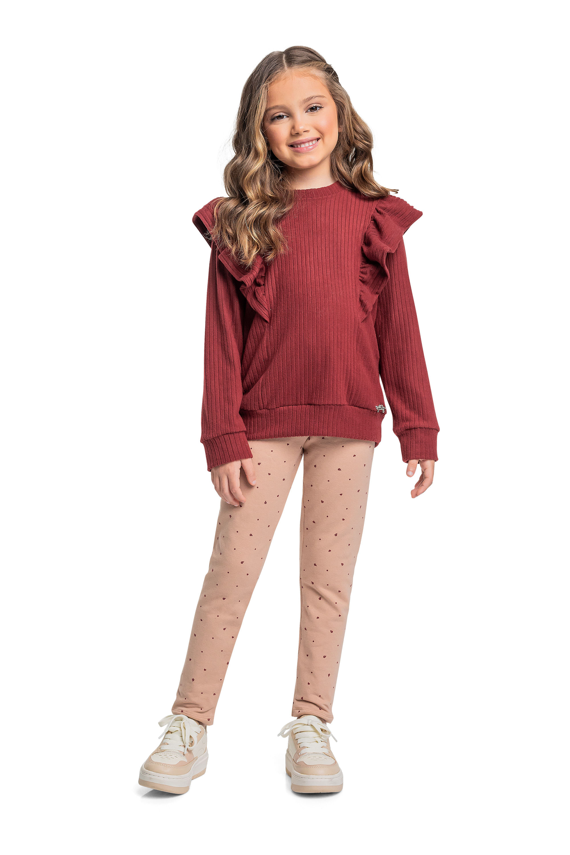Conjunto com Blusão e Legging para Menina (Marrom) Quimby