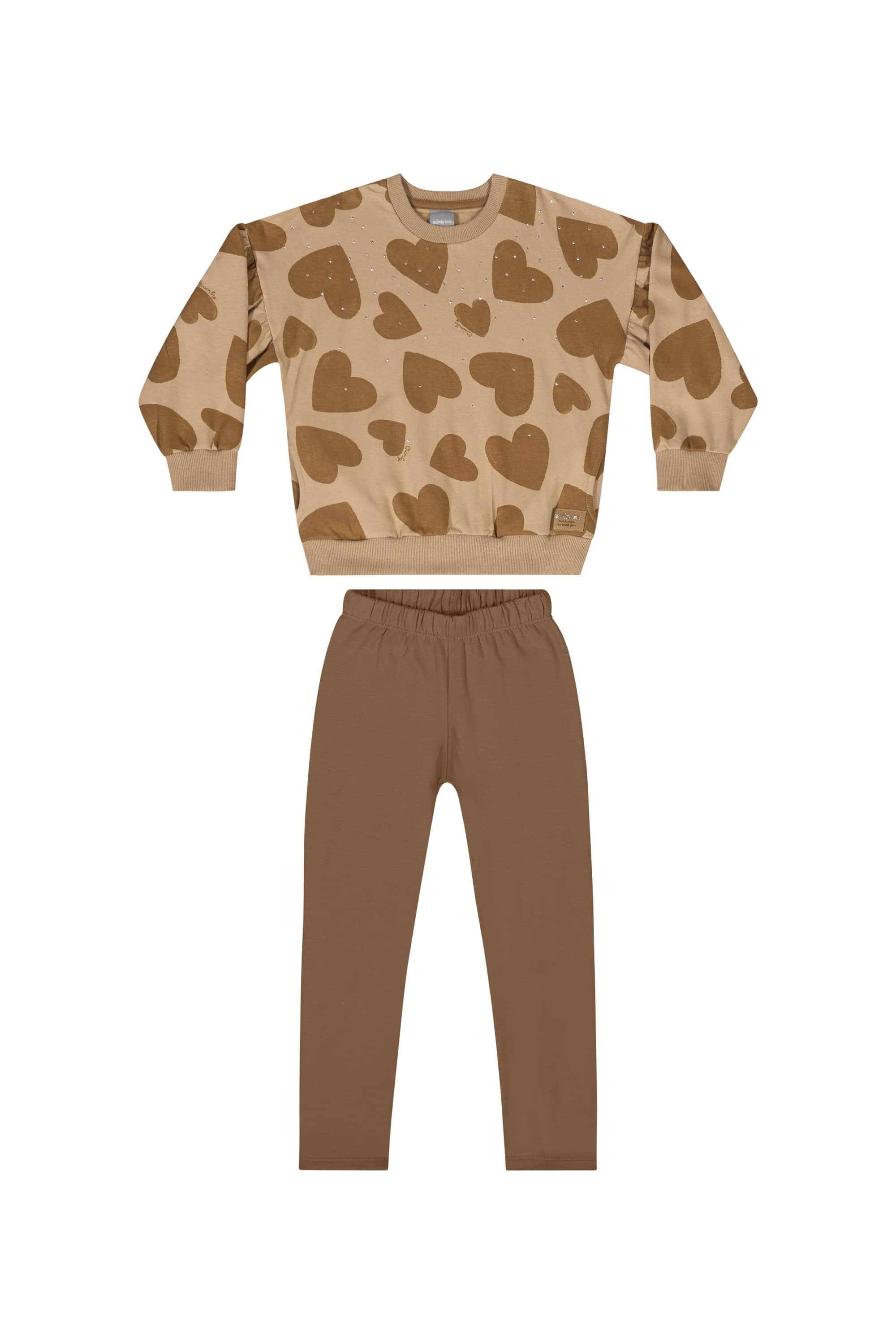 Conjunto com Blusão e Calça em Molecotton para Menina (Marrom) Quimby - Imagem 2