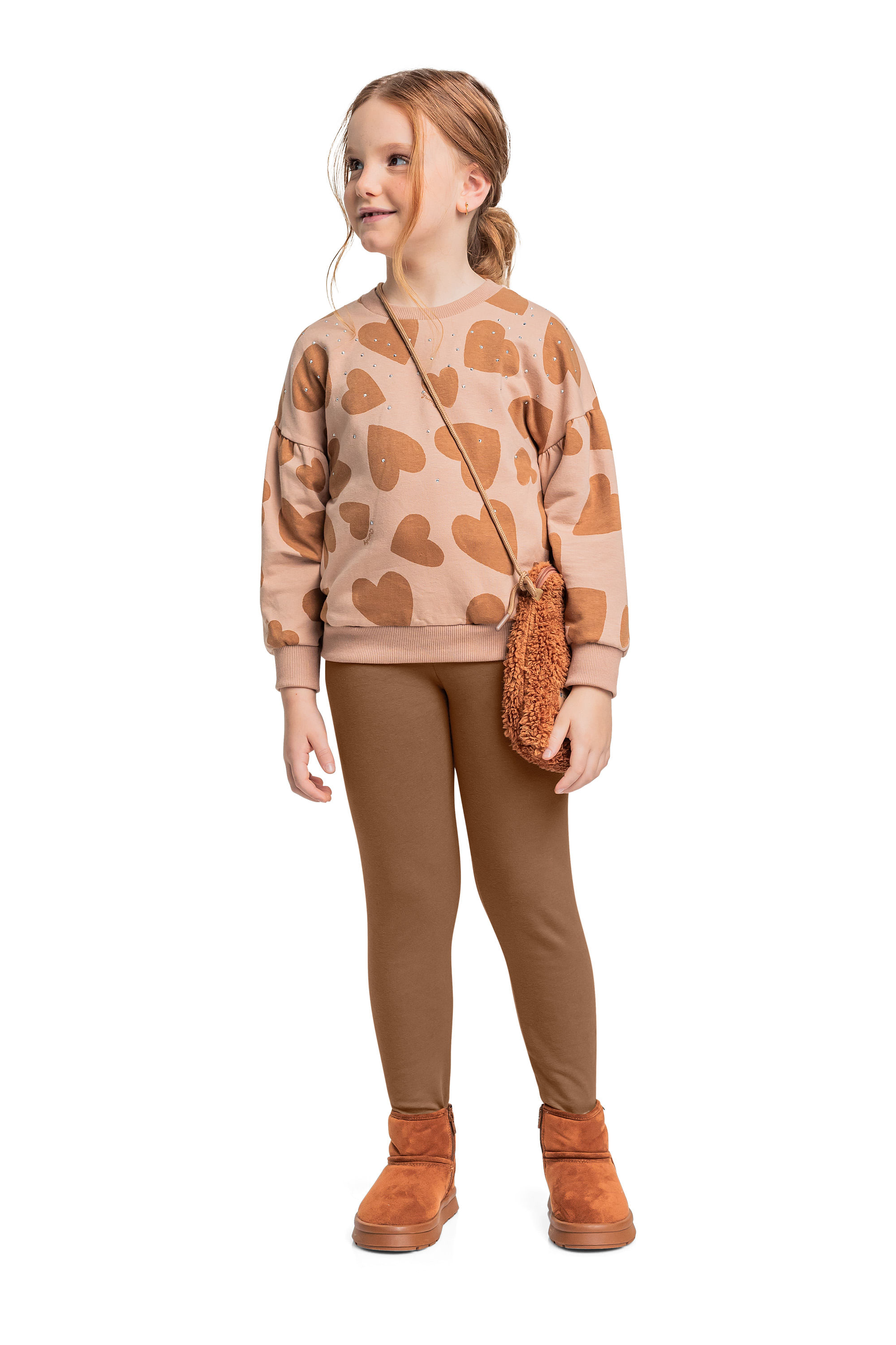 Conjunto com Blusão e Calça em Molecotton para Menina (Marrom) Quimby