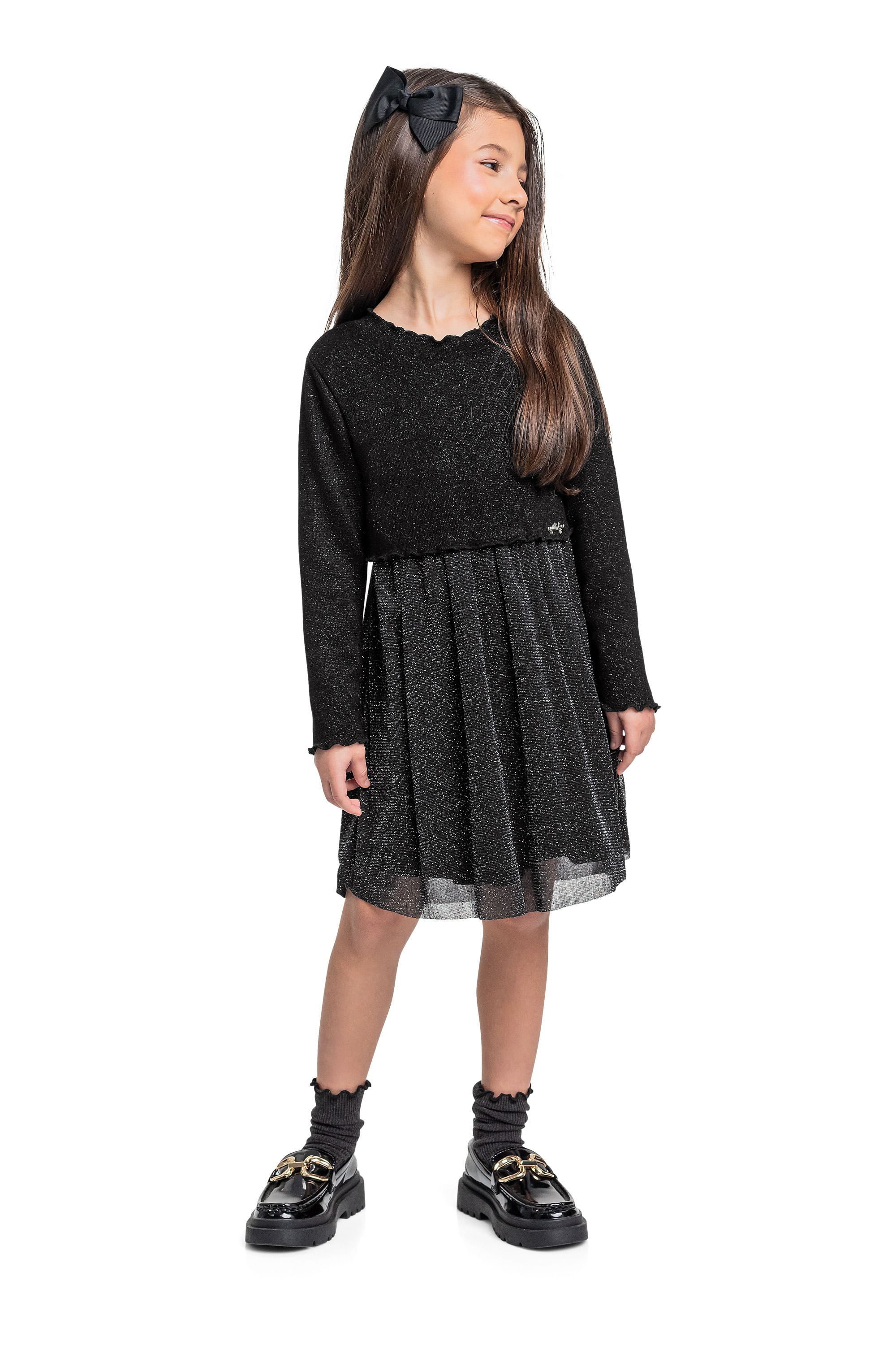 Vestido Manga Longa em Tricot (Preto) Quimby