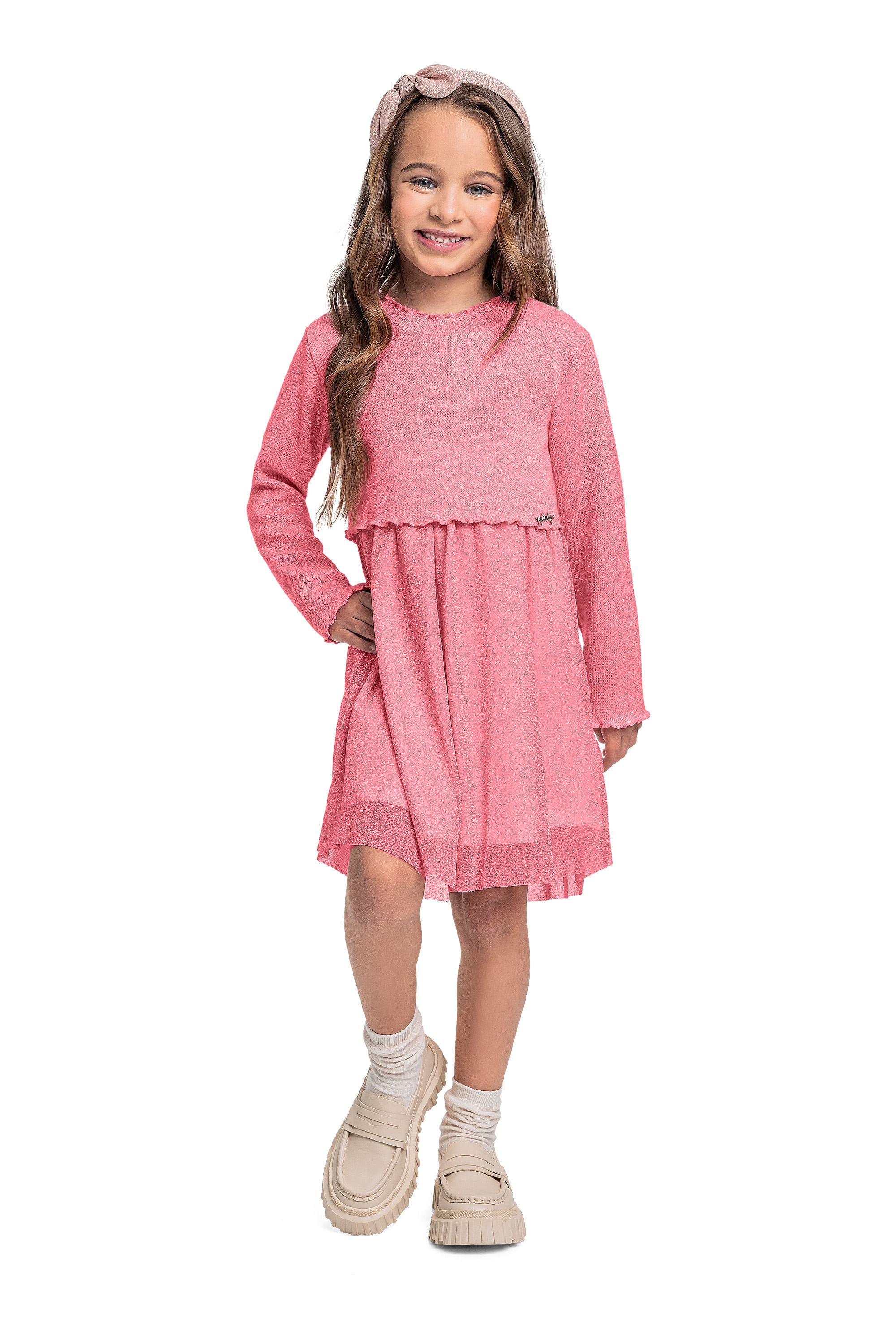 Vestido Manga Longa em Tricot (Rosa) Quimby