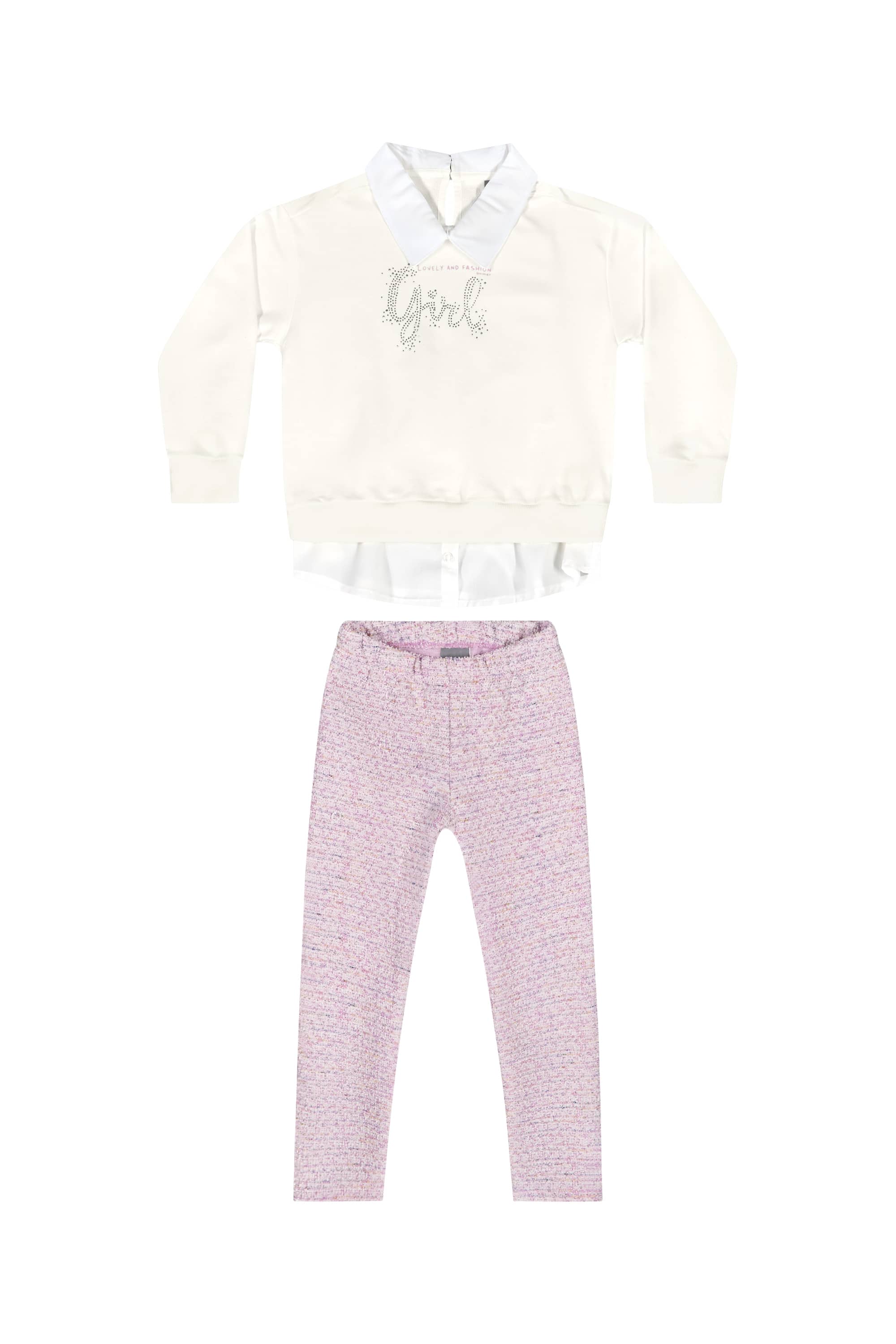 Conjunto com Blusão em Moletom e Legging para Menina (Off White) Quimby - Imagem 26