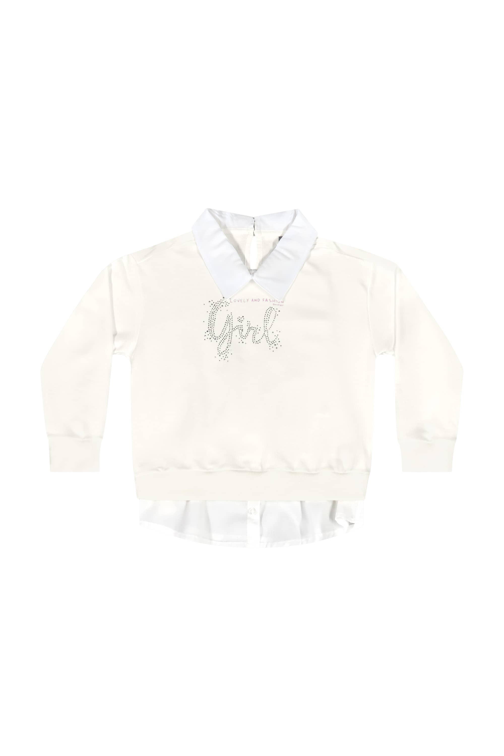 Conjunto com Blusão em Moletom e Legging para Menina (Off White) Quimby - Imagem 3