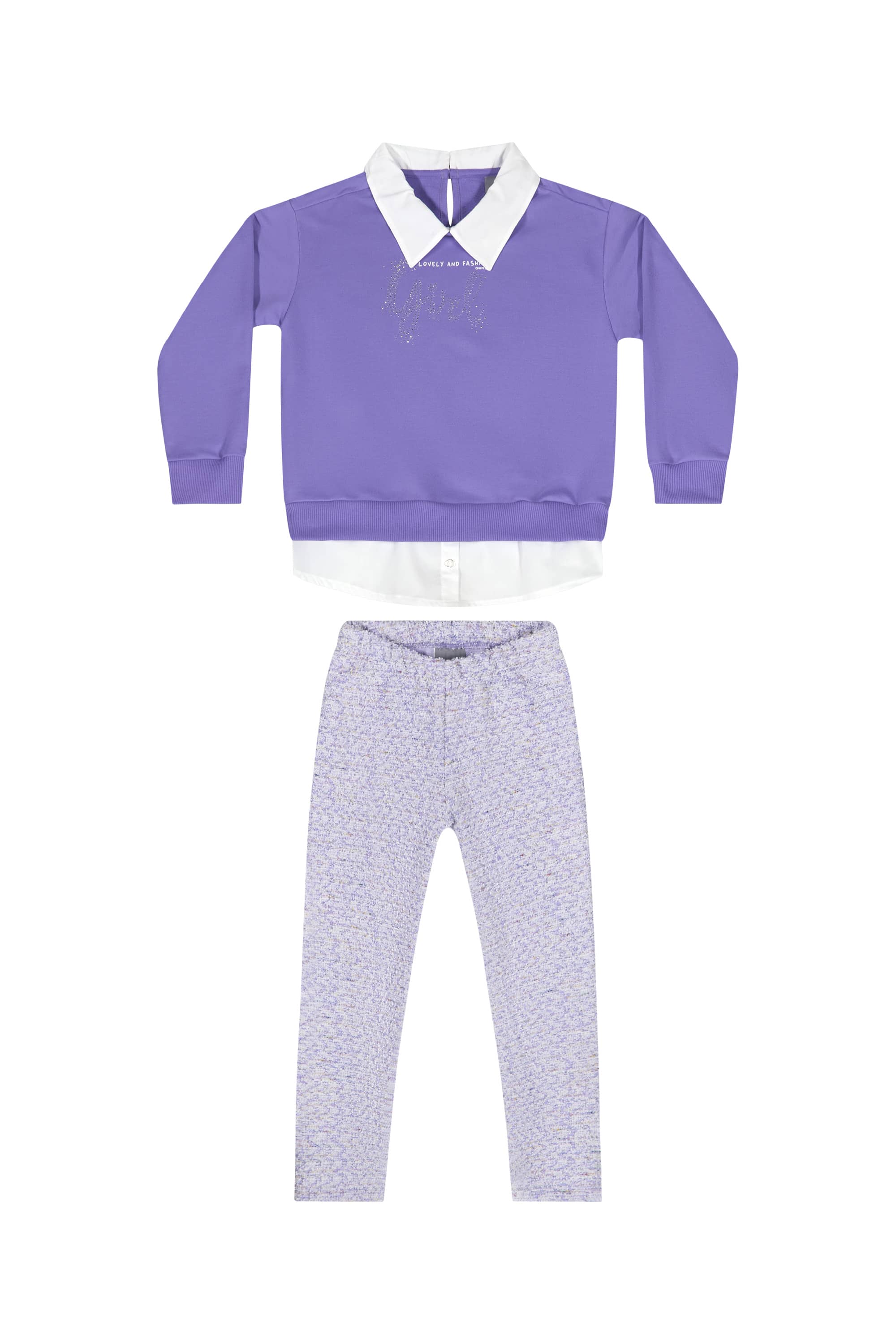 Conjunto com Blusão em Moletom e Legging para Menina (Roxo) Quimby - Imagem 14