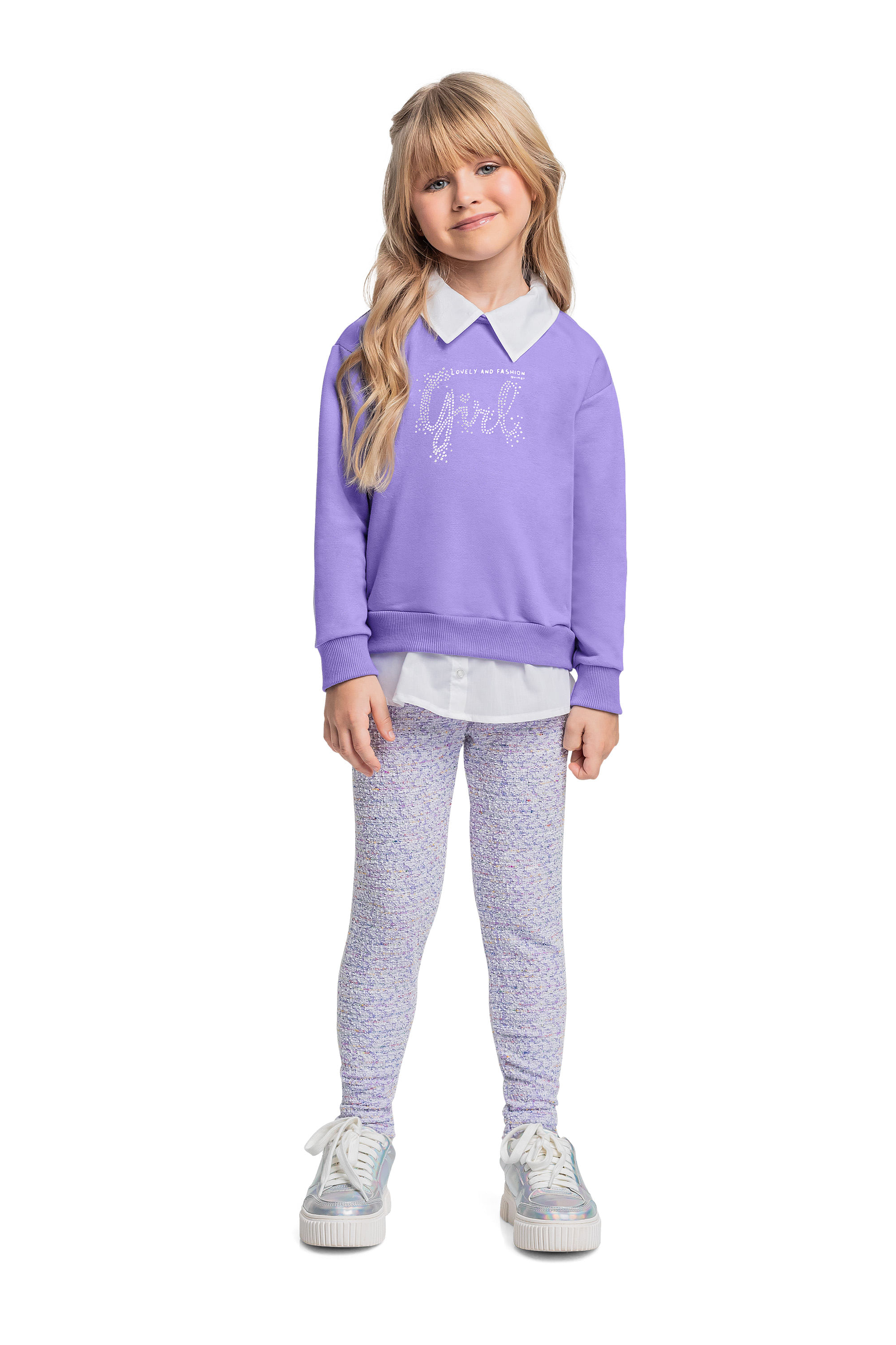Conjunto com Blusão em Moletom e Legging para Menina (Roxo) Quimby