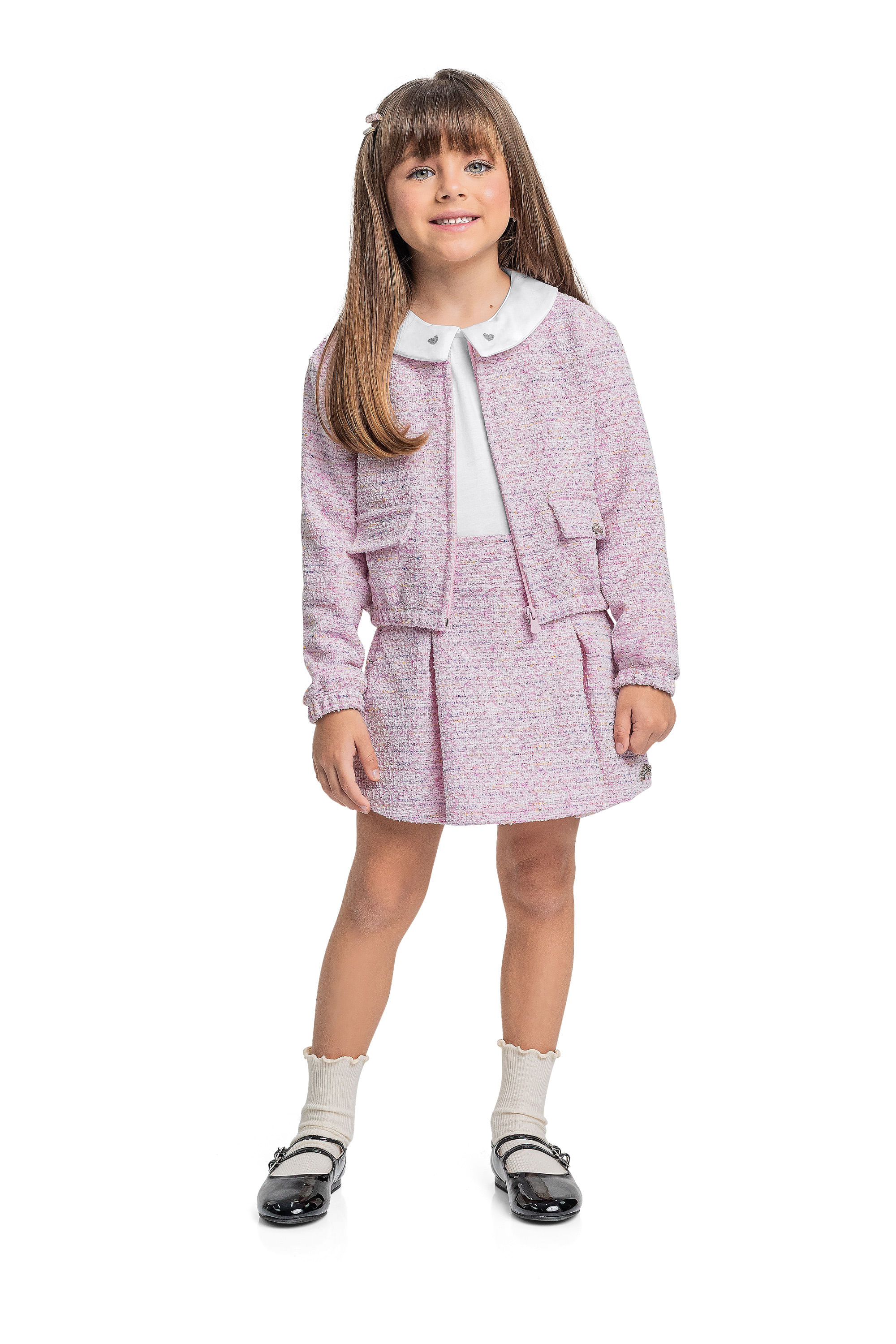 Jaqueta Cropped Infantil para Menina (Rosa) Quimby