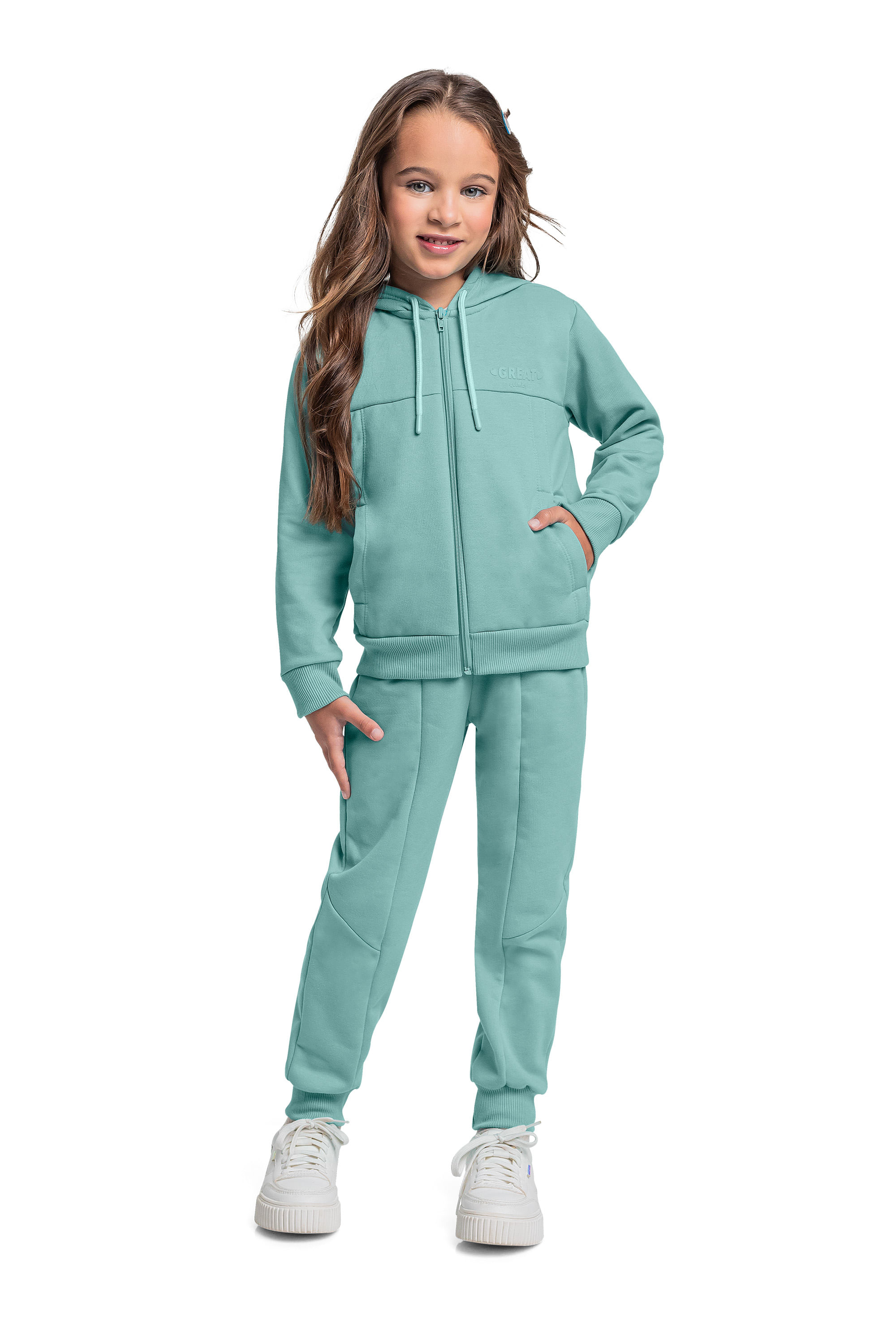 Conjunto com Jaqueta e Calça em Moletom para Menina (Azul) Quimby