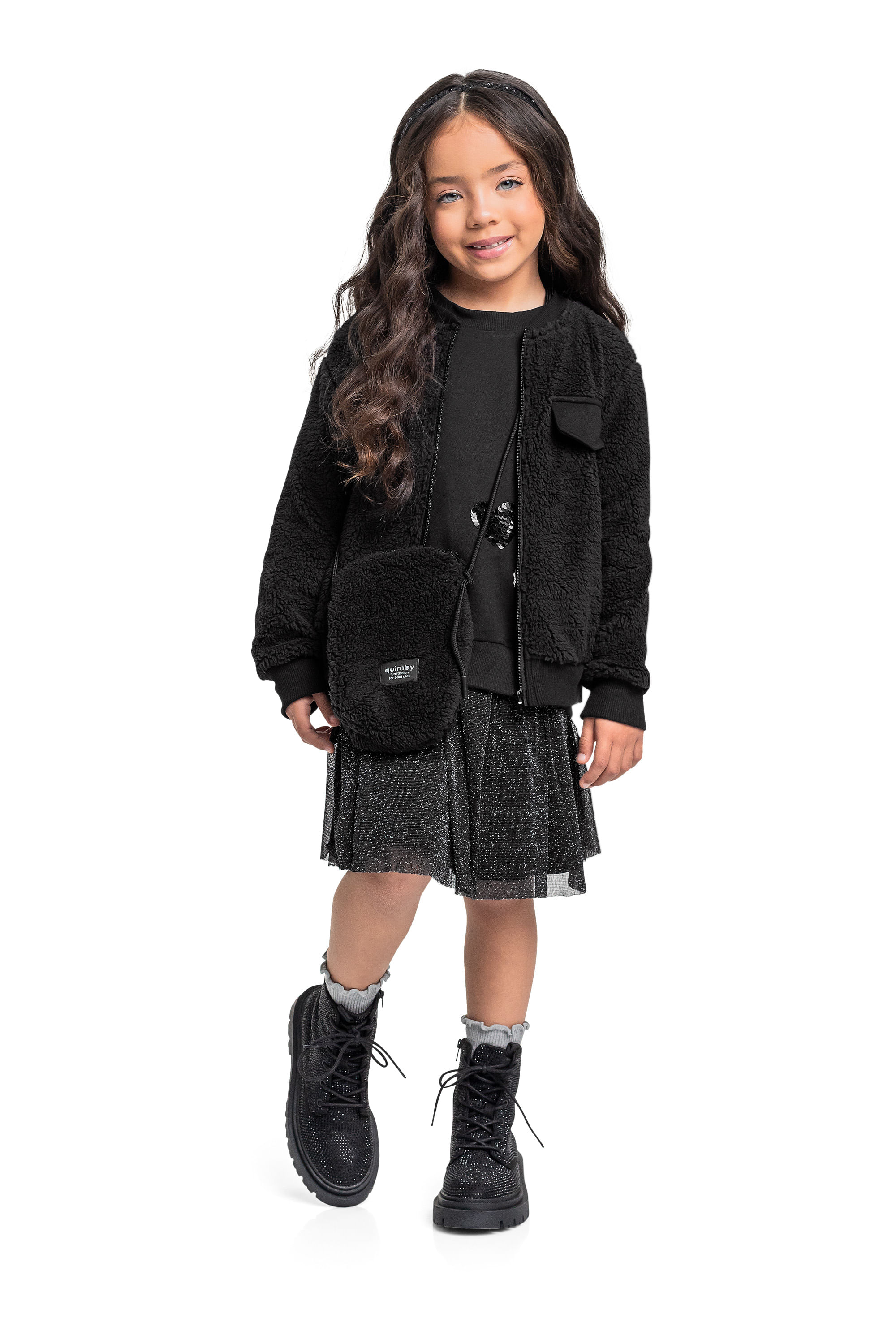 Jaqueta de Pelinhos Infantil para Menina (Preto) Quimby - Imagem 25
