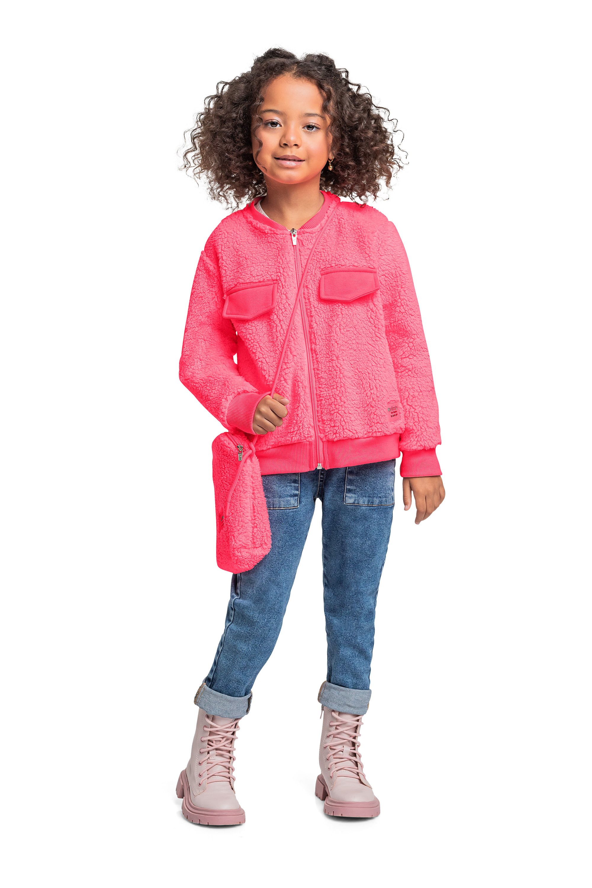 Jaqueta de Pelinhos Infantil para Menina (Rosa) Quimby