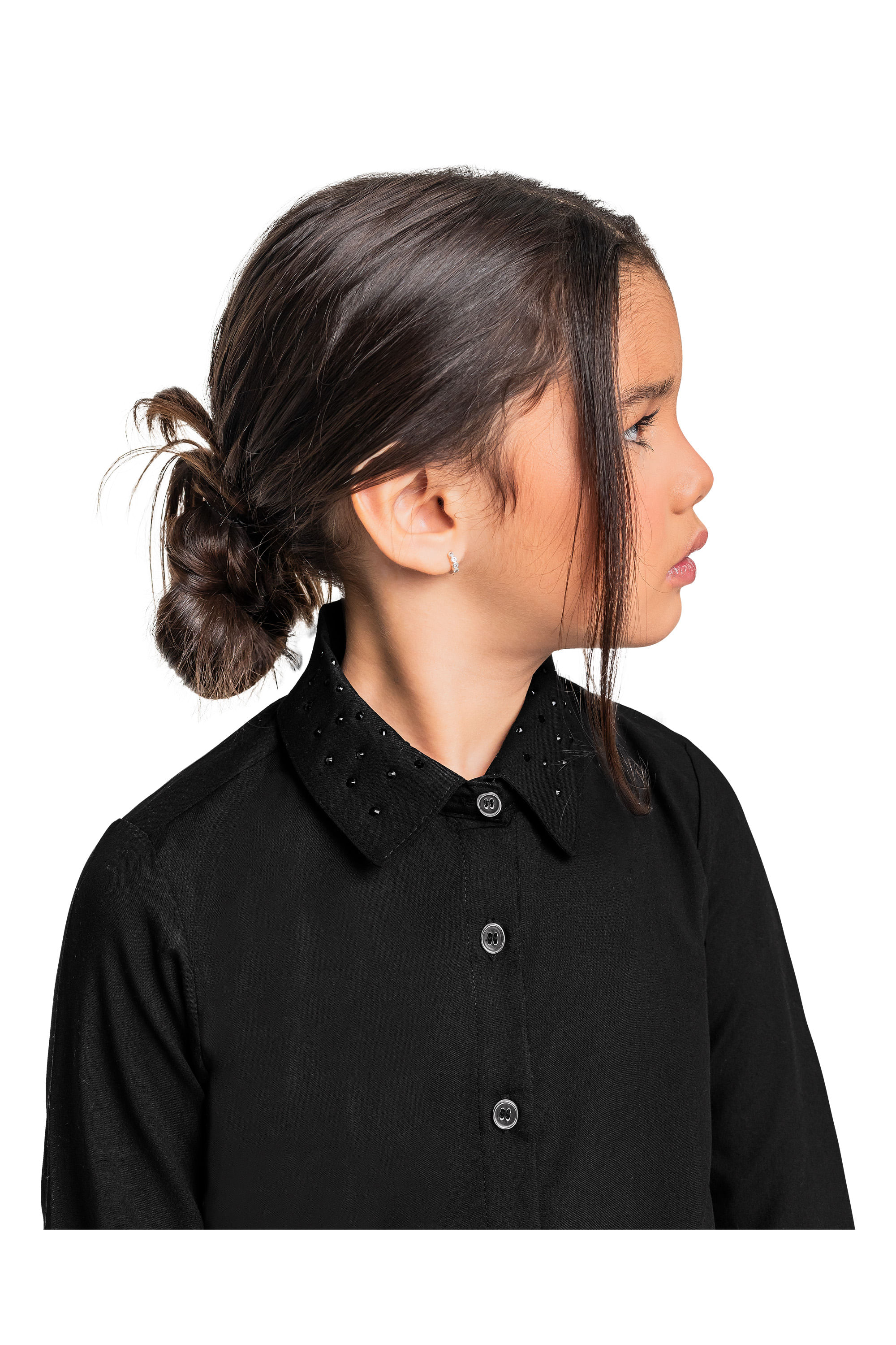 Camisa Manga Longa em Tricoline para Menina (Preto) Quimby - Imagem 24