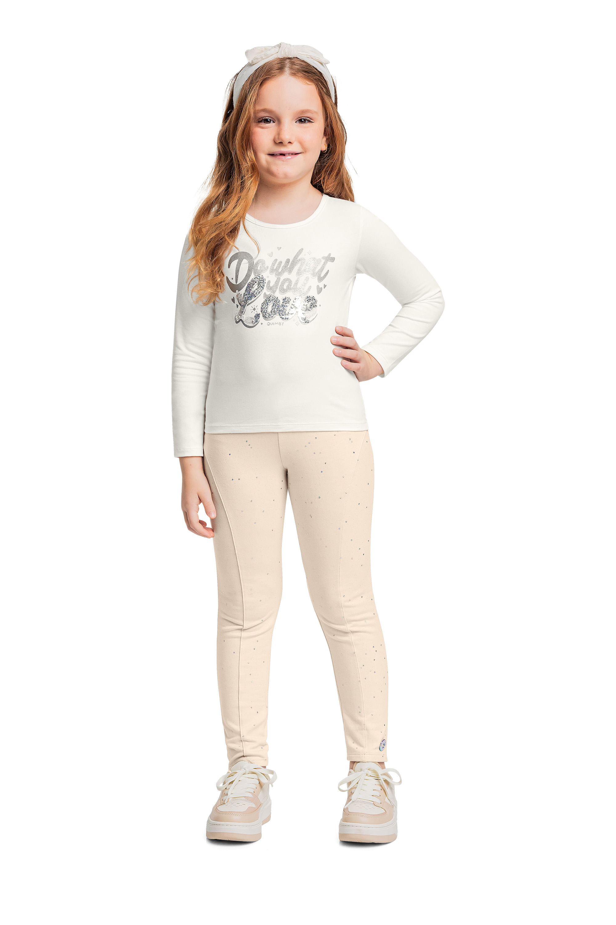 Calça Legging com Glitter para Menina (Bege) Quimby
