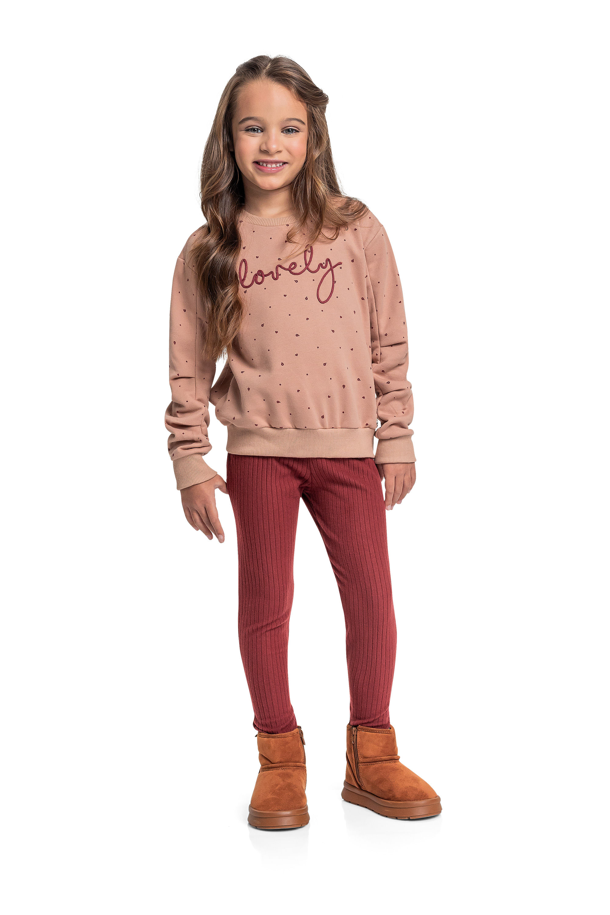 Calça Legging em Malha Cotelê para Menina (Bordô) Quimby