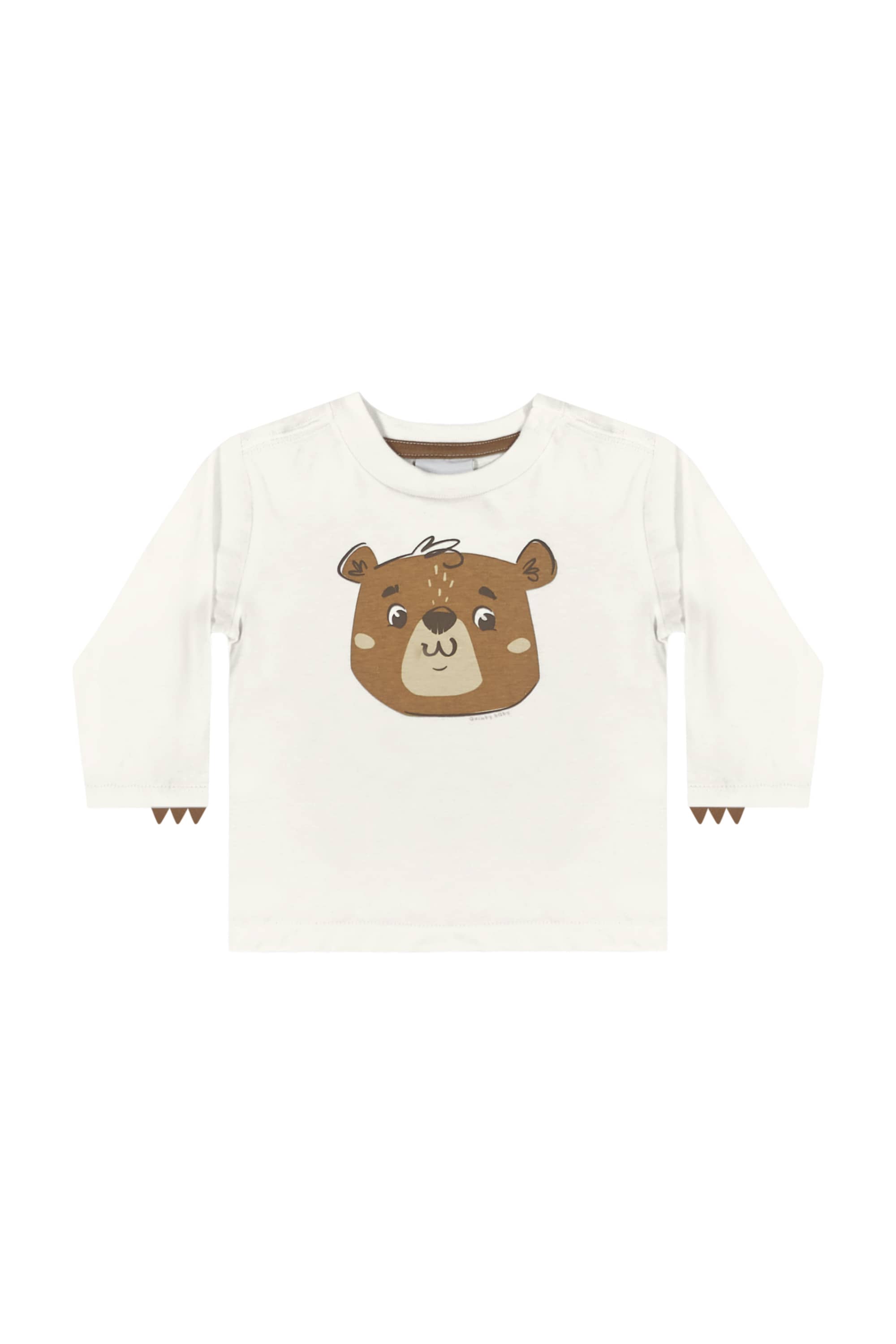 Camiseta Manga Longa de Ursinho para Bebê Menino (Off White) Quimby - Imagem 7