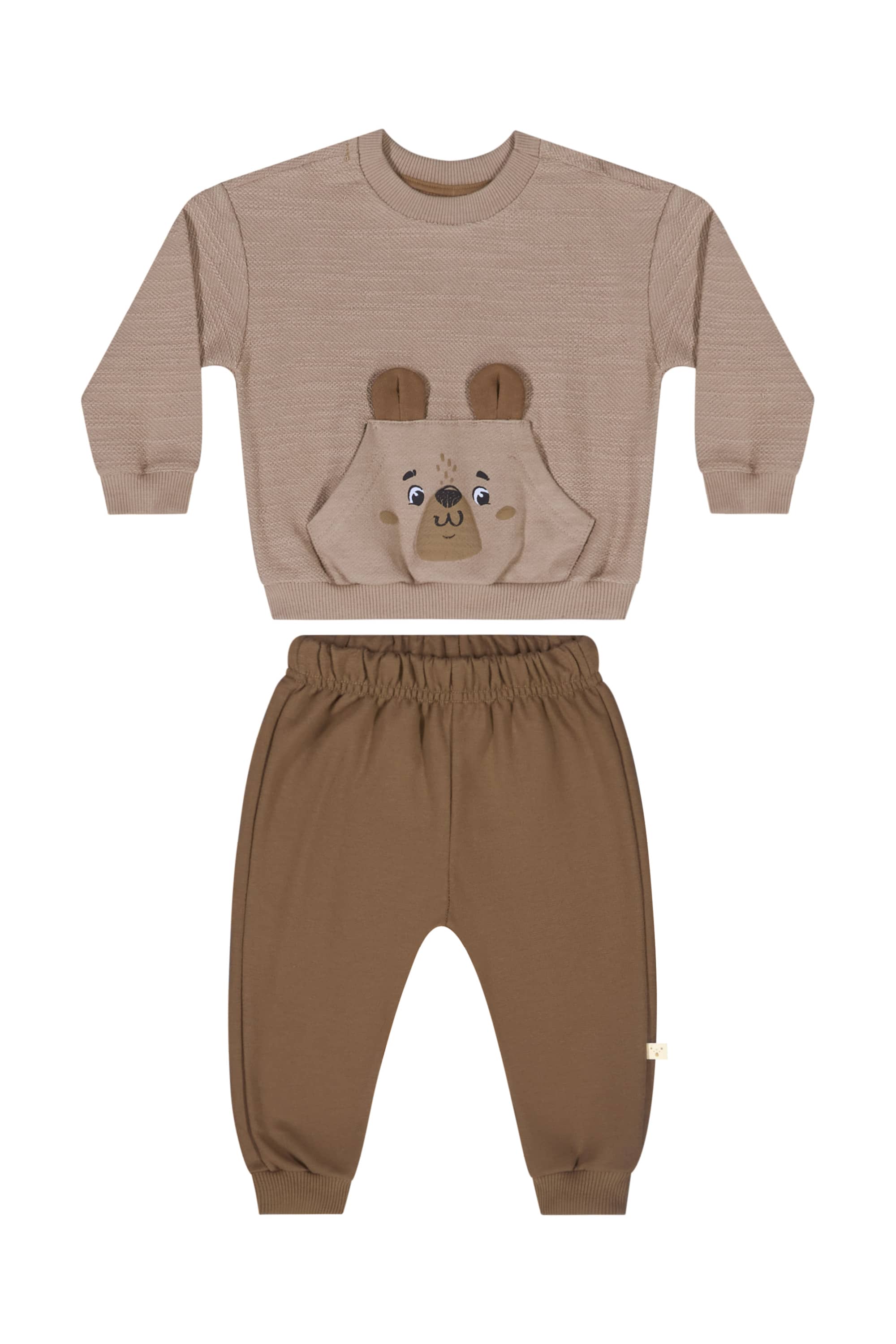 Conjunto de Moletom com Blusão de Ursinho e Calça para Bebê Menino (Marrom) Quimby