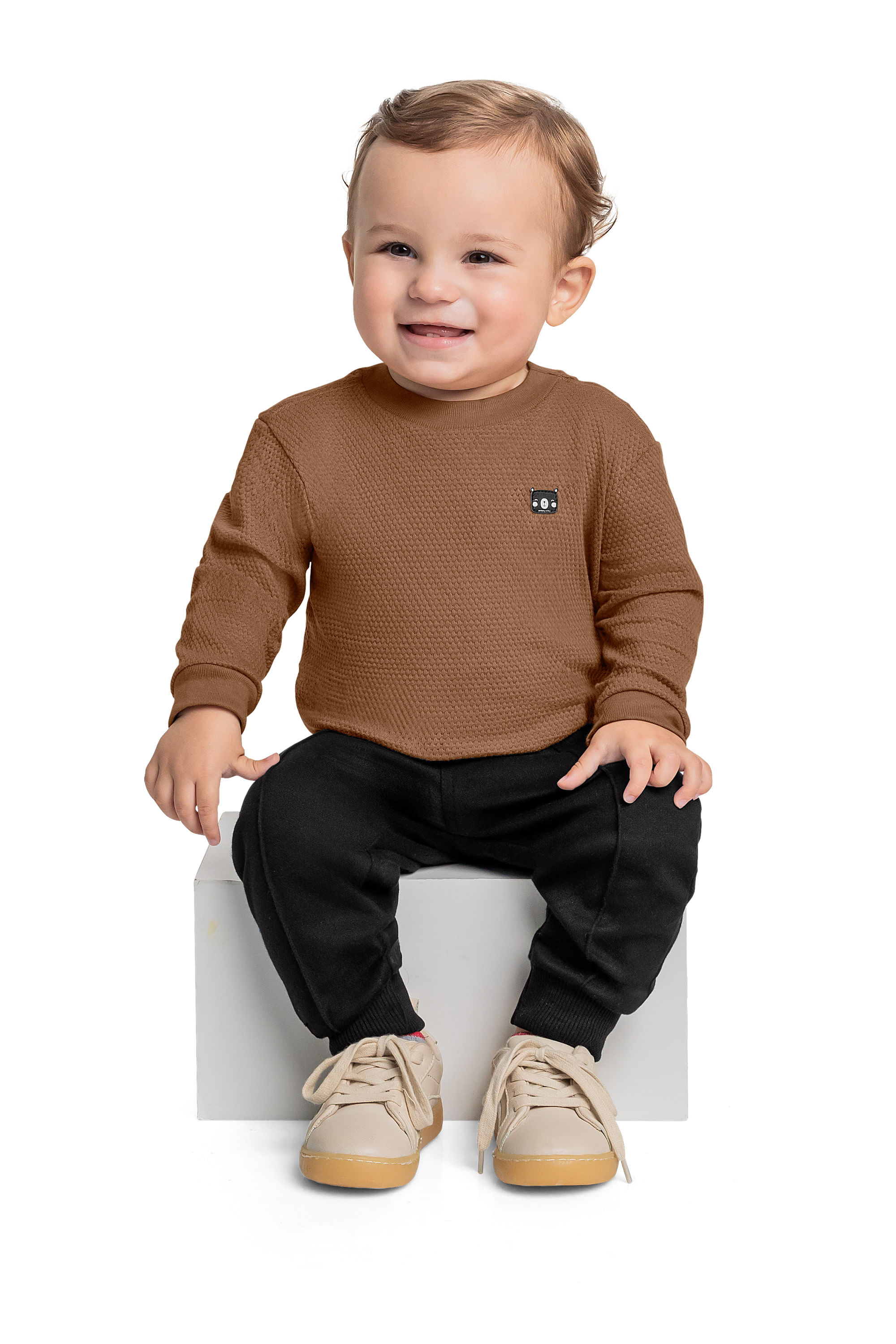 Camiseta Manga Longa para Bebê Menino (Marrom) Quimby