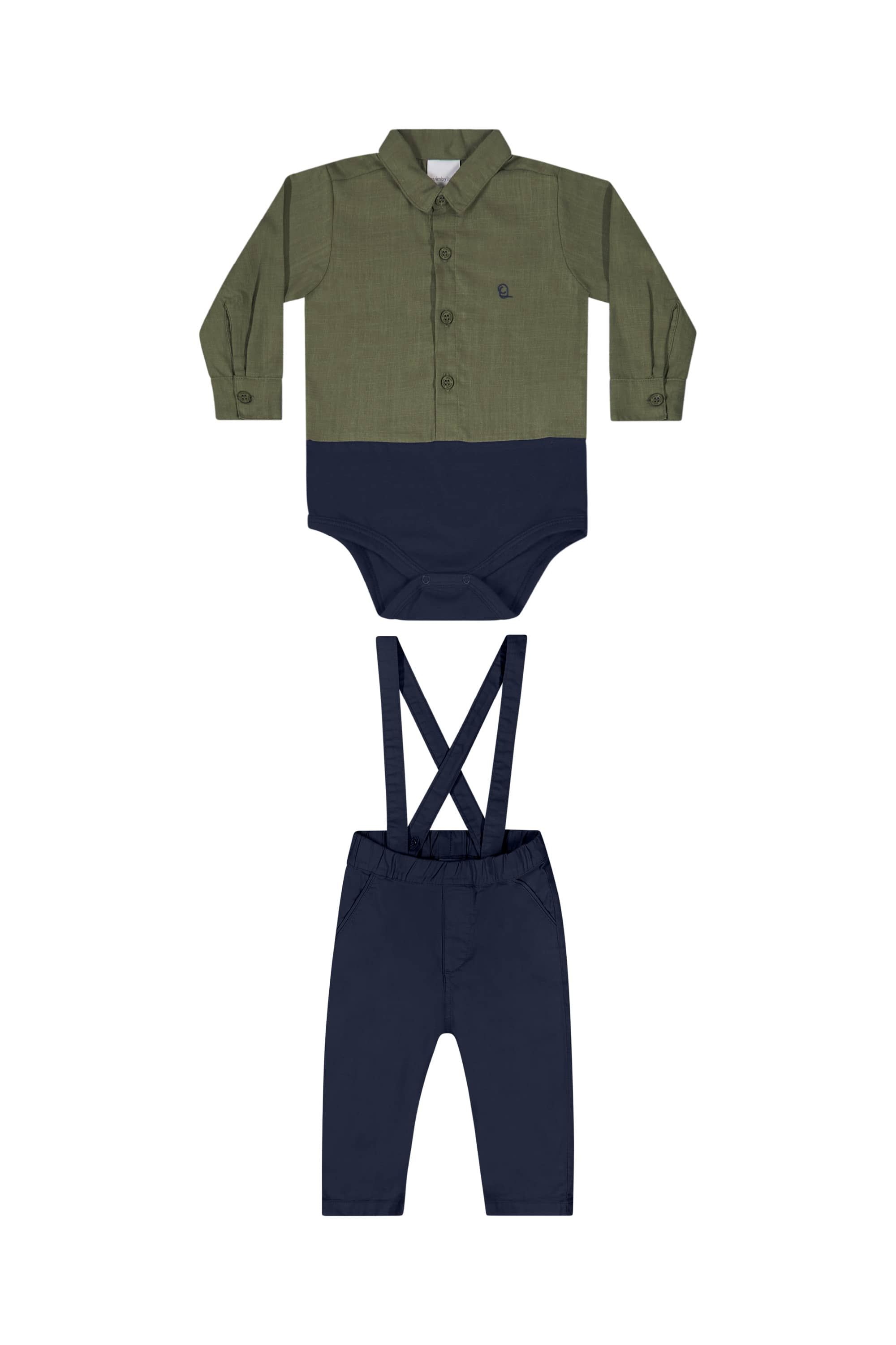 Conjunto com Body Camisa e Calça com Suspensório para Bebê Menino (Verde) Quimby - Imagem 16