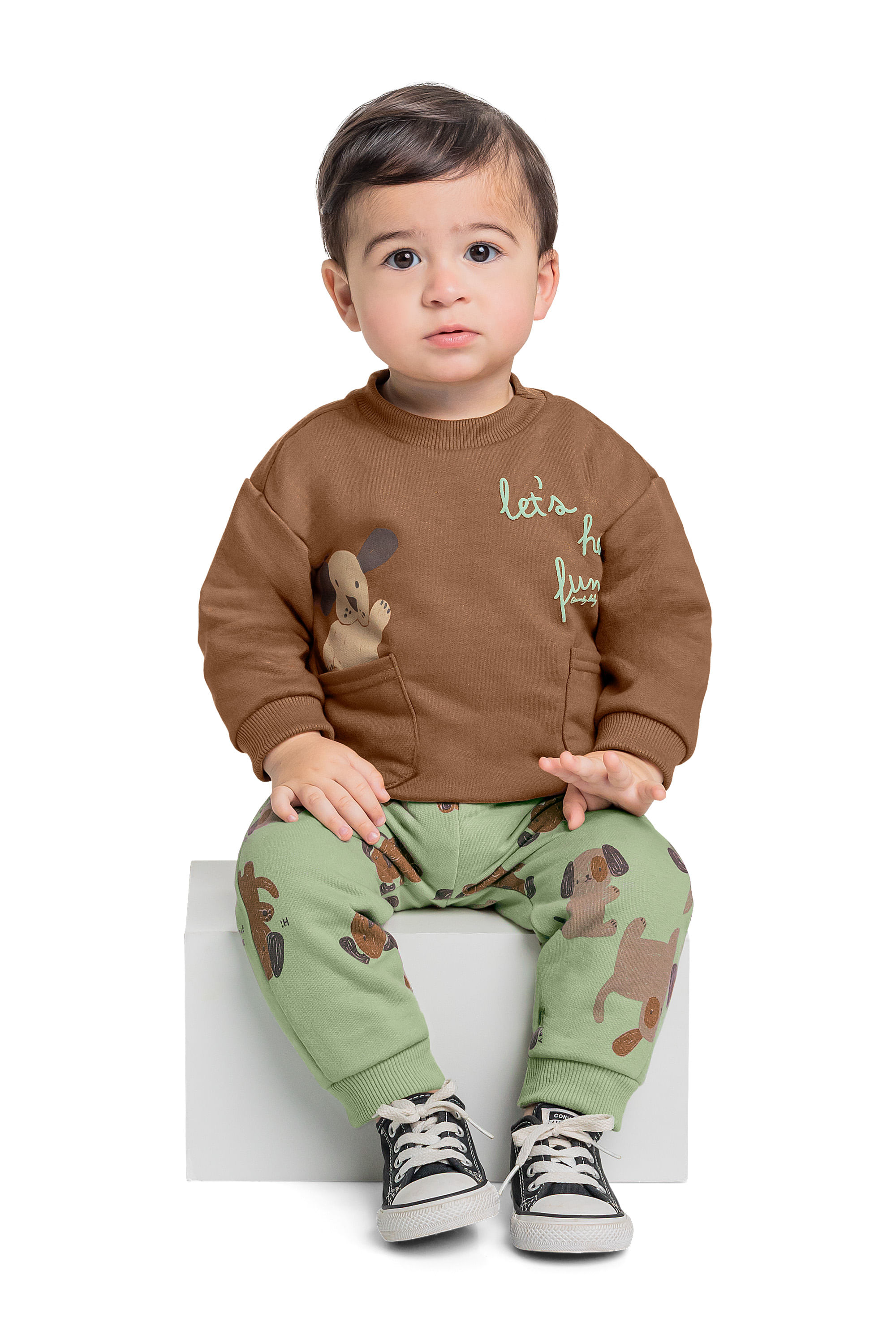 Conjunto de Cachorrinho em Moletom com Blusão e Calça para Bebê Menino (Marrom) Quimby