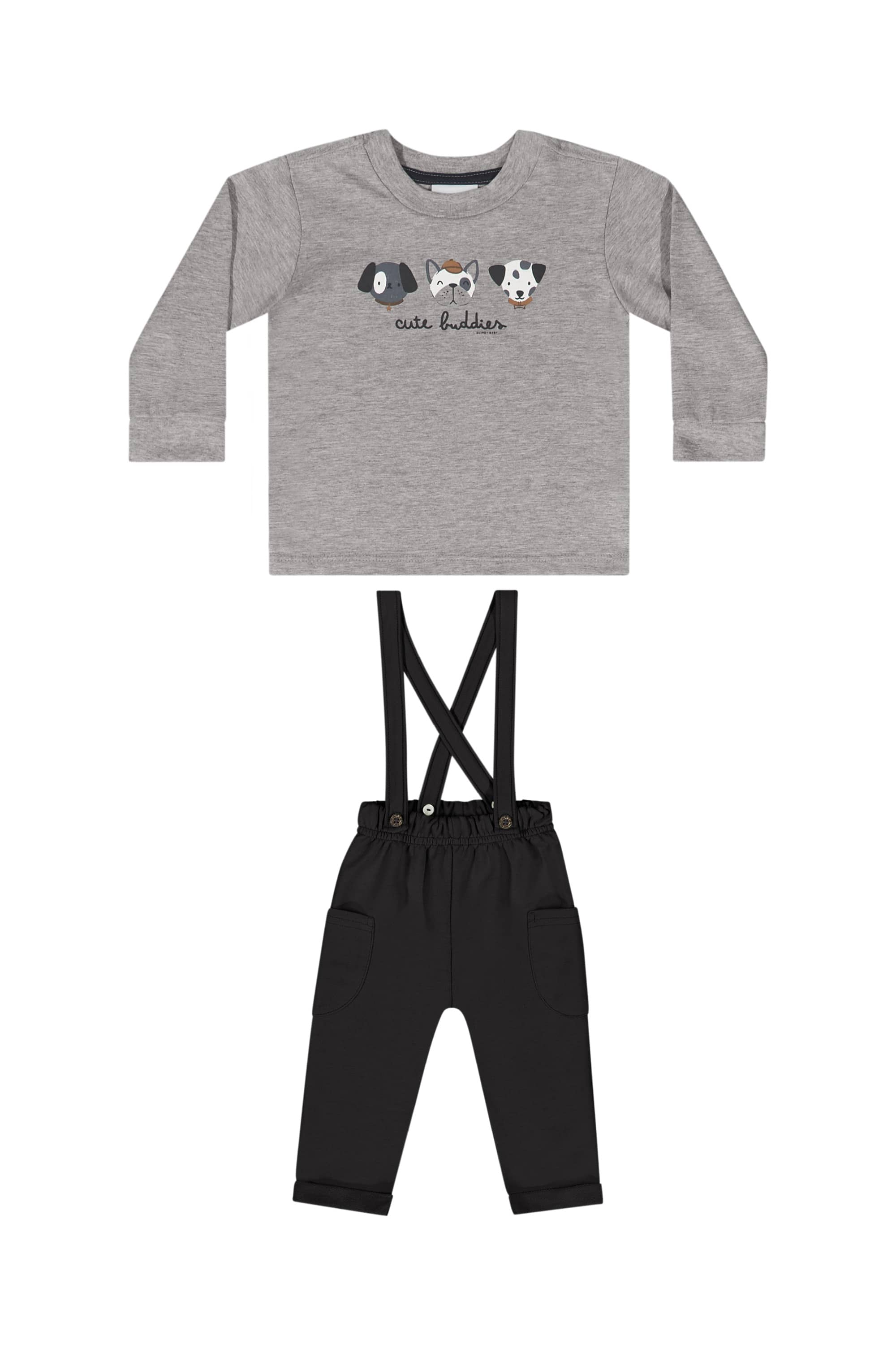 Conjunto com Camiseta Manga Longa e Calça com Suspensório para Bebê Menino (Cinza) Quimby - Imagem 21