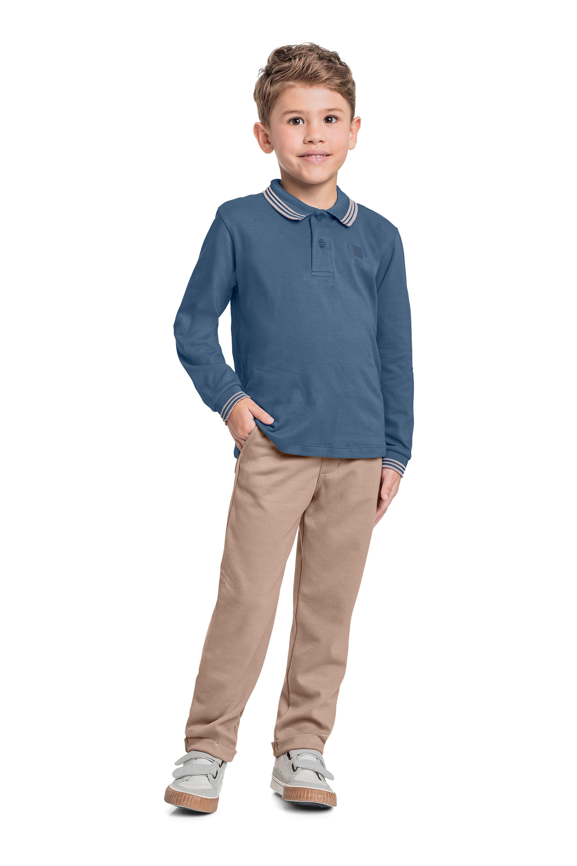 Camisa Polo Manga Longa para Menino (Azul) Quimby - Imagem 16