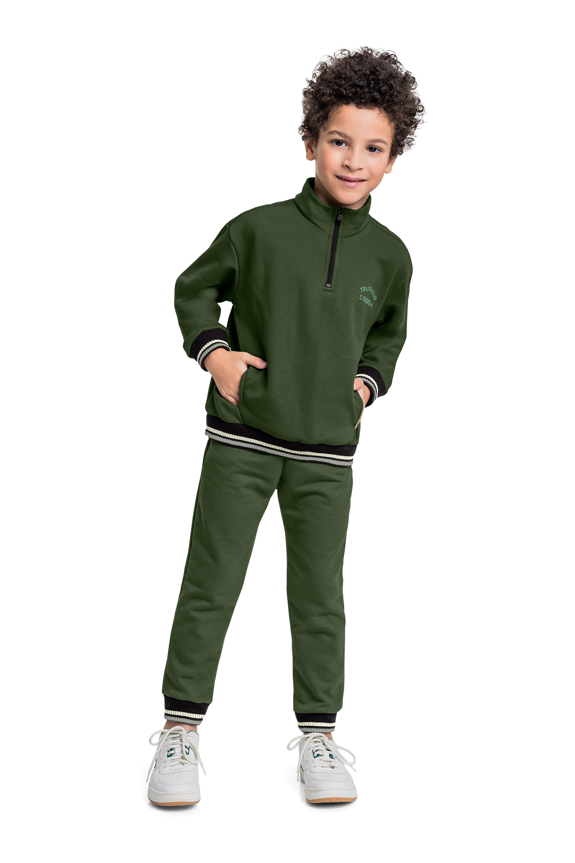 Conjunto com Blusão e Calça em Moletom para Menino (Verde) Quimby - Imagem 29
