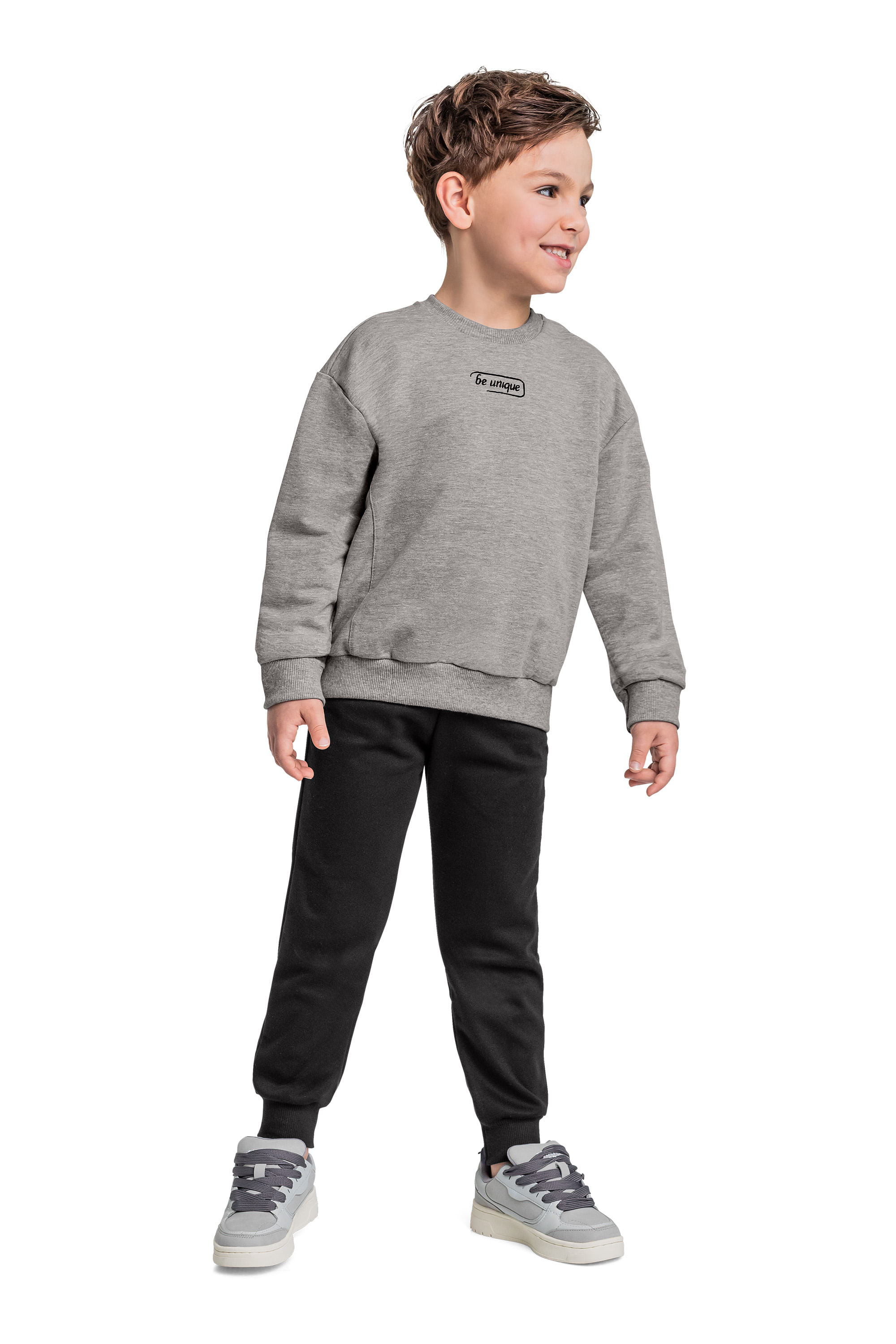 Conjunto Infantil com Blusão e Calça em Moletom para Menino (Cinza) Quimby