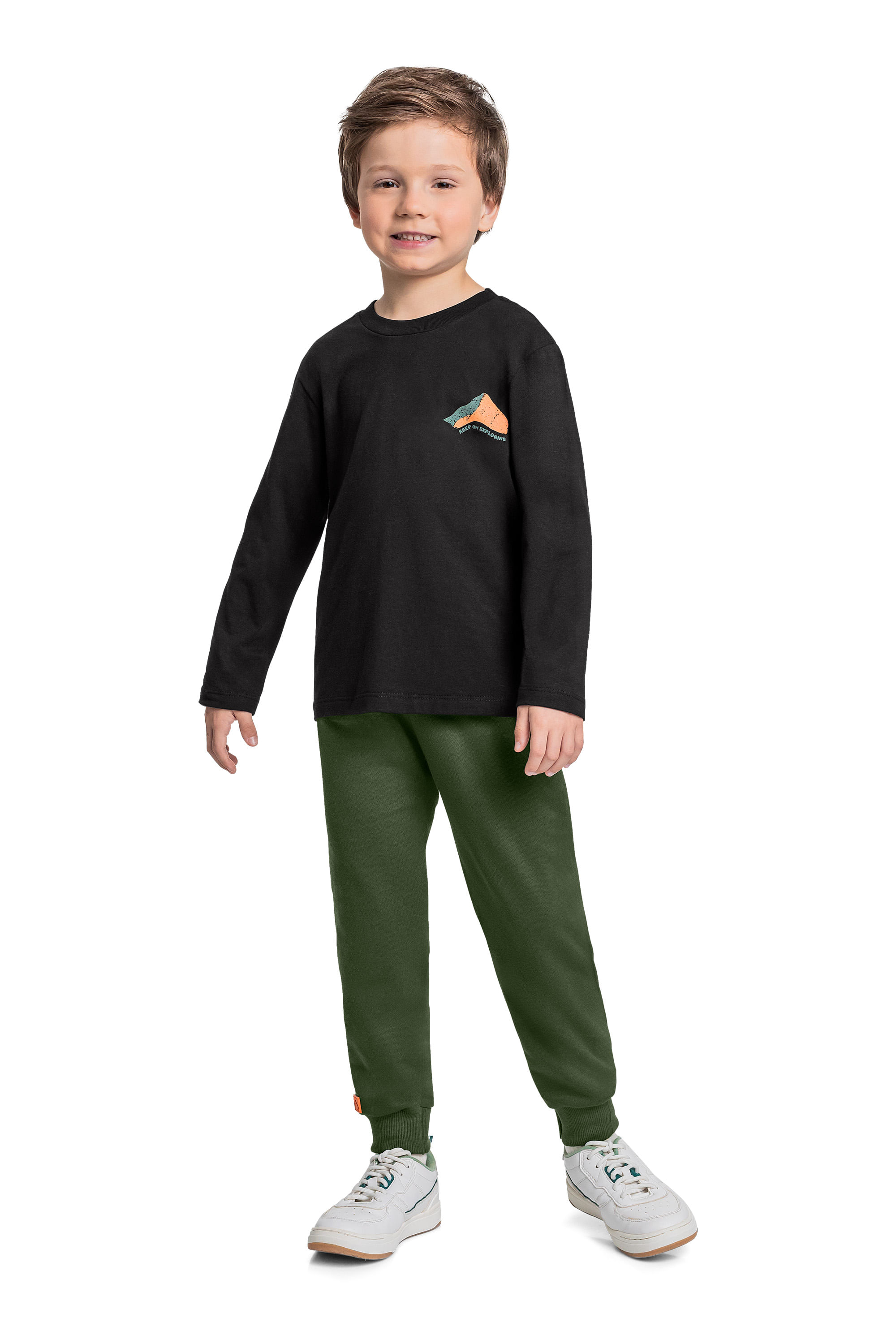 Conjunto com Camiseta Manga Longa e Calça para Menino (Preto) Quimby