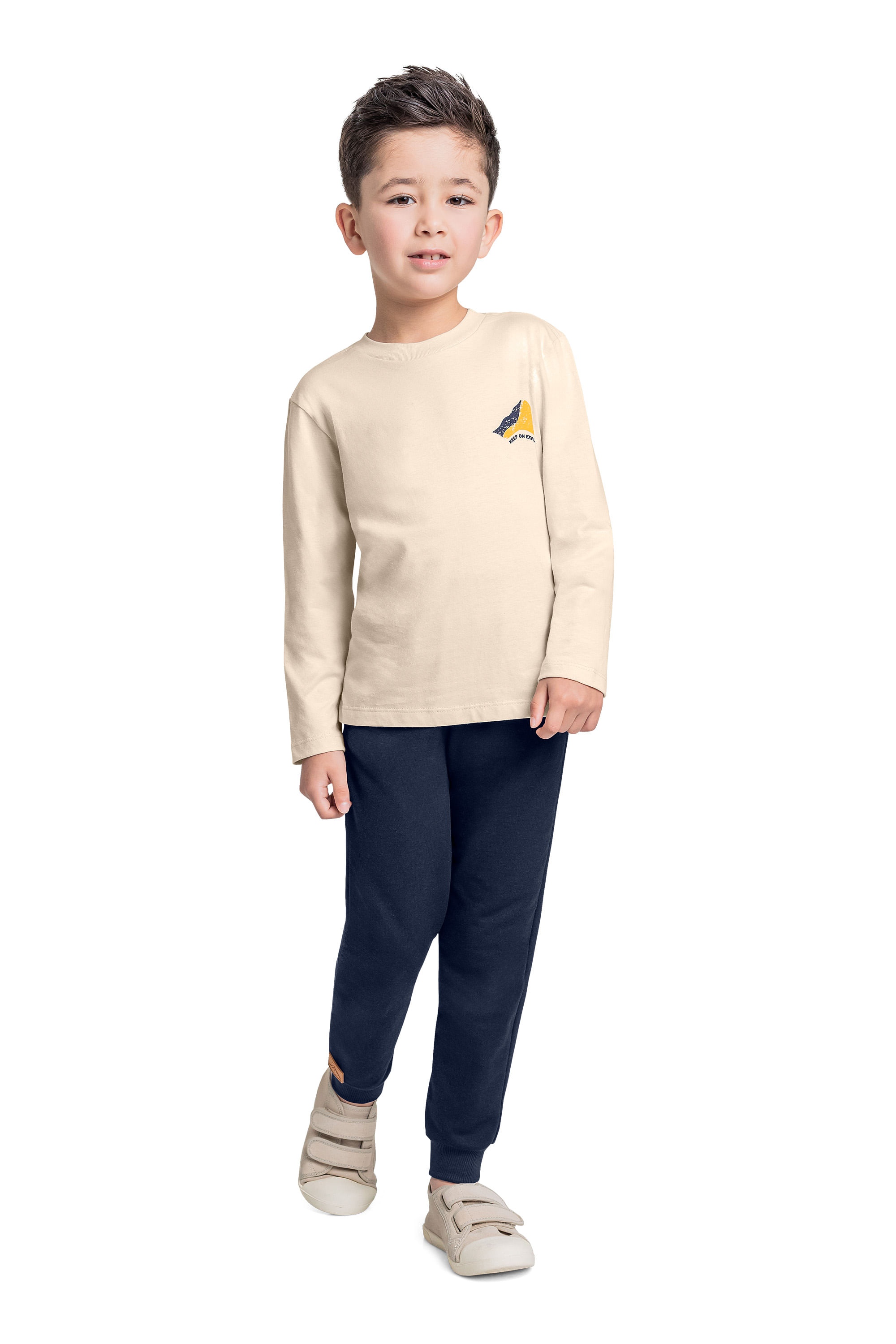 Conjunto com Camiseta Manga Longa e Calça para Menino (Bege) Quimby - Imagem 43