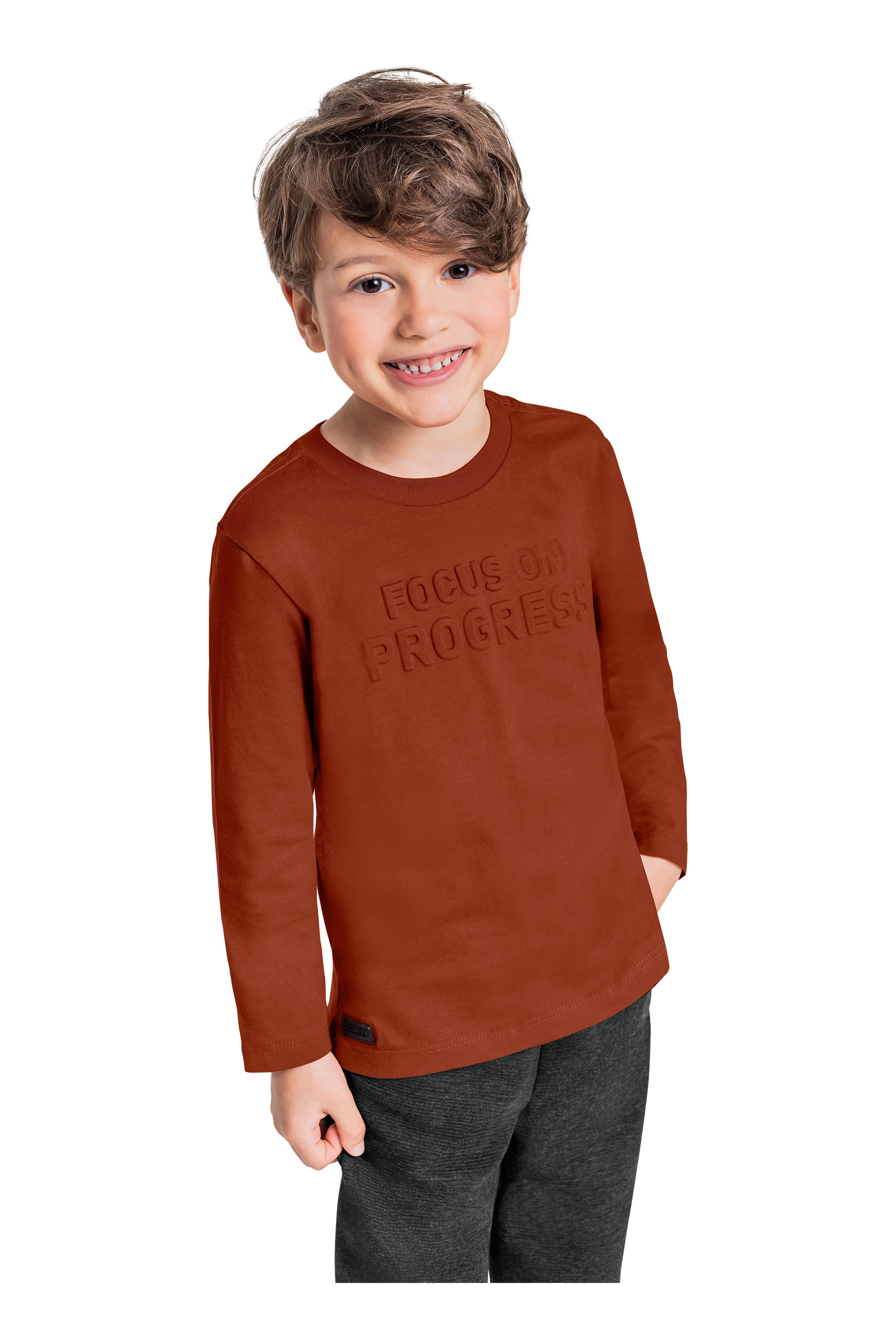 Conjunto com Camiseta Manga Longa e Calça para Menino (Marrom) Quimby