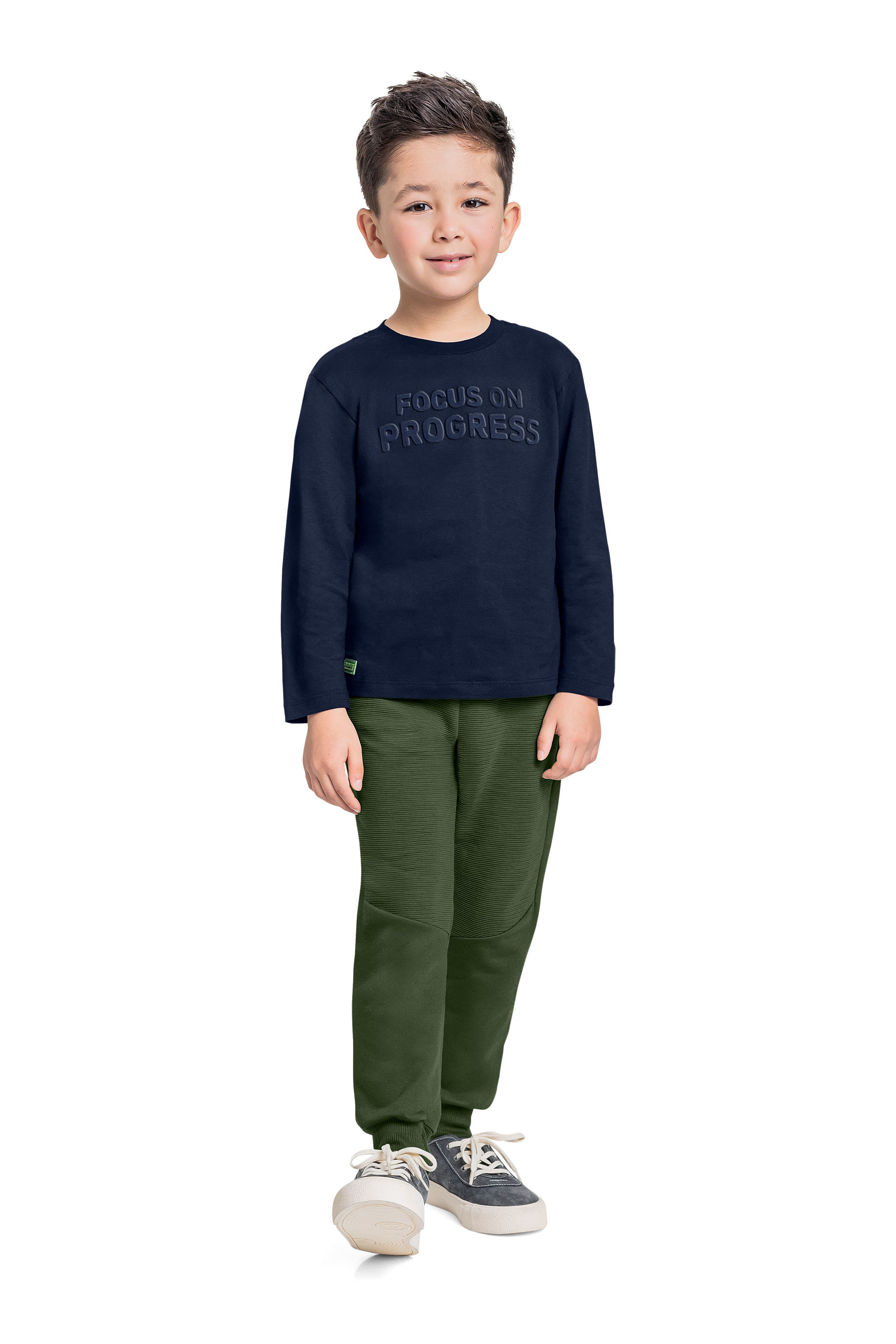 Conjunto com Camiseta Manga Longa e Calça para Menino (Azul Marinho) Quimby - Imagem 13