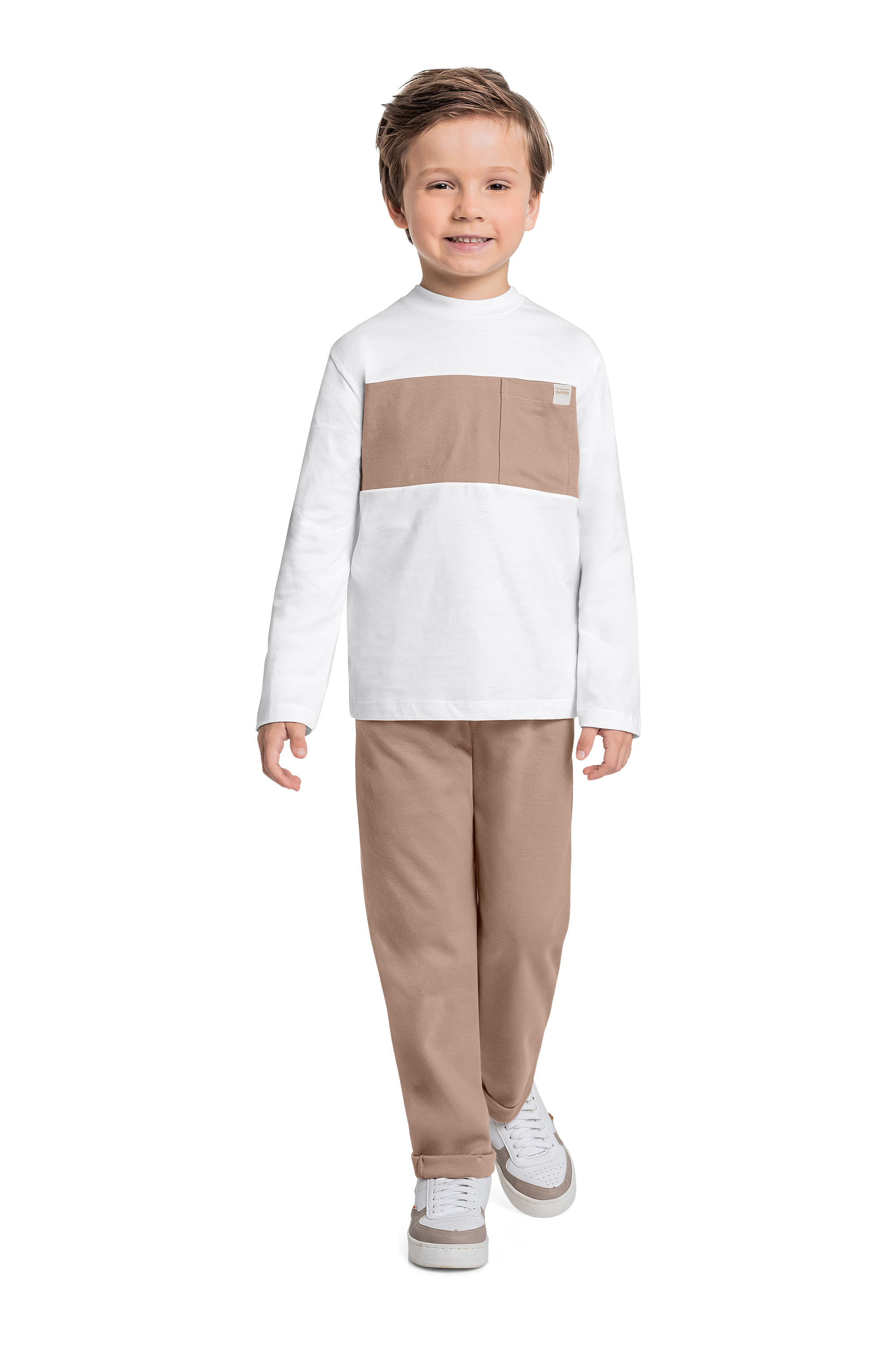 Camiseta Manga Longa em Meia Malha para Menino (Branco) Quimby - Imagem 7