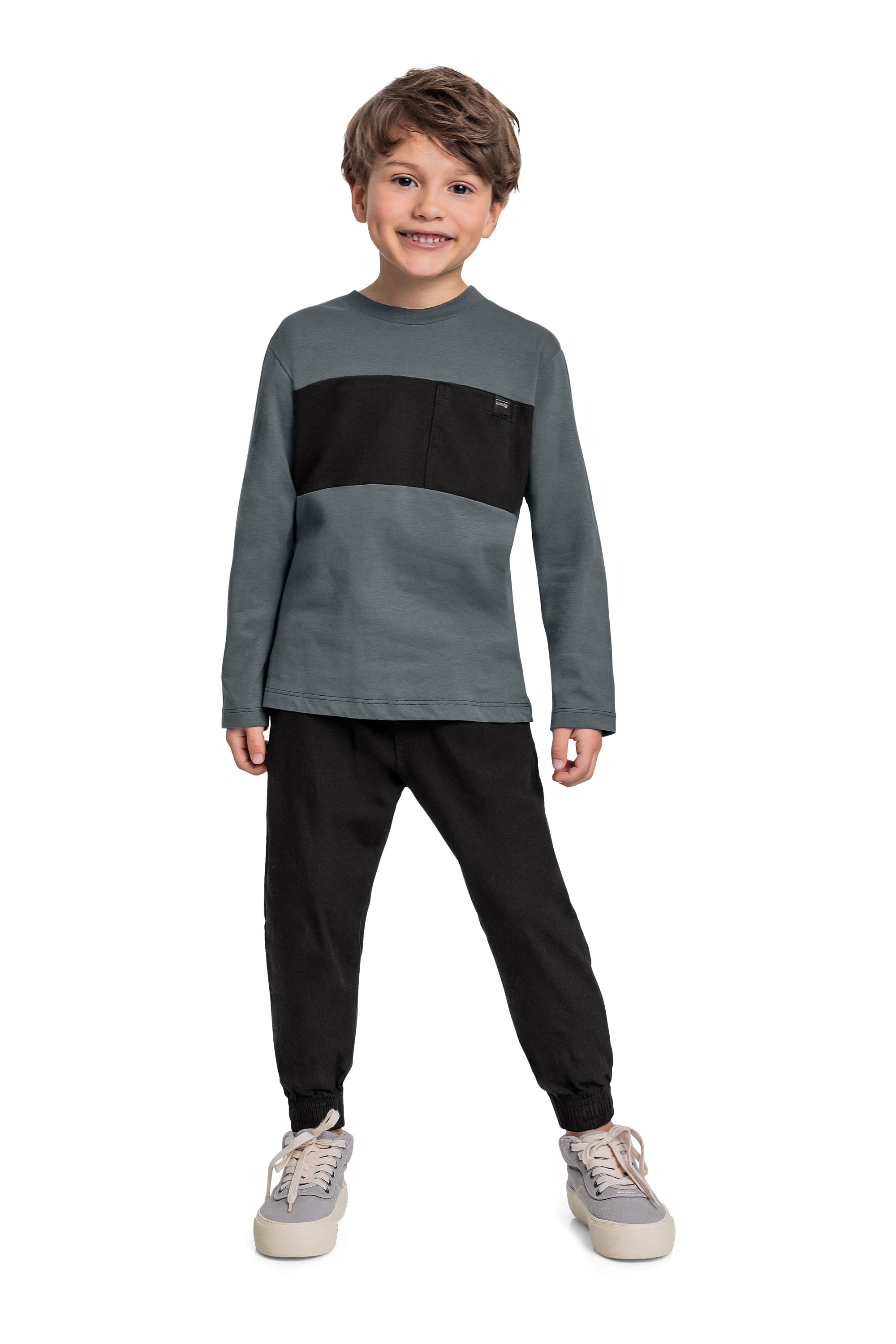 Camiseta Manga Longa em Meia Malha para Menino (Cinza) Quimby