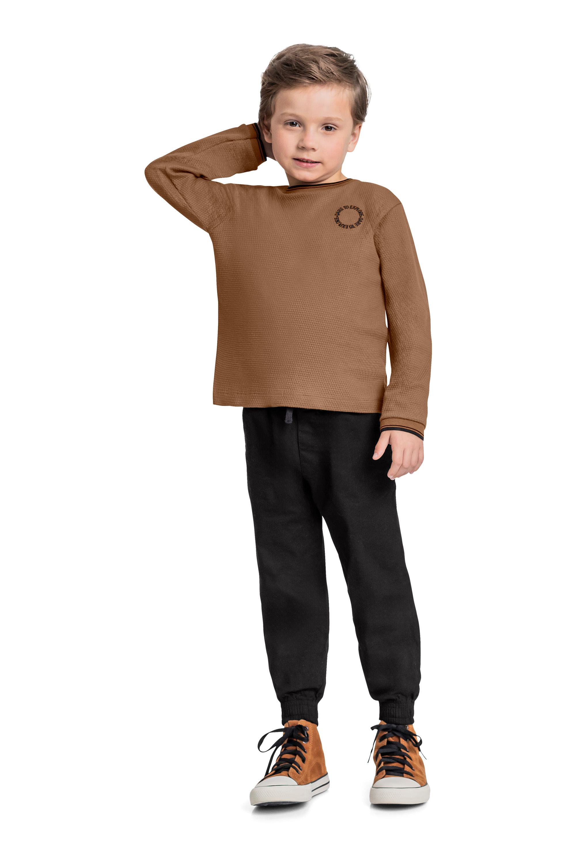 Camiseta Manga Longa para Menino (Marrom) Quimby - Imagem 19