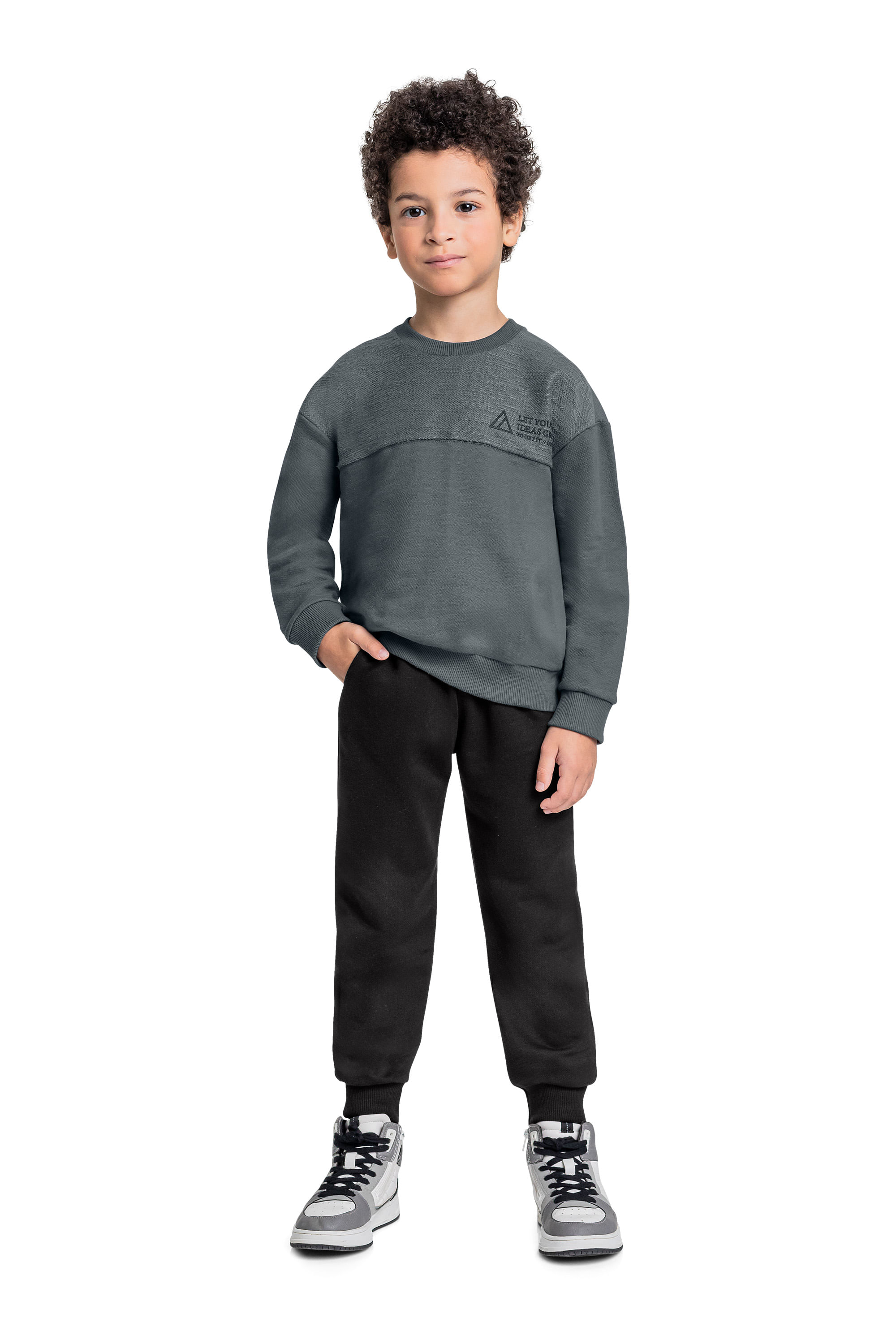 Conjunto em Moletom com Blusão e Calça para Menino (Cinza) Quimby