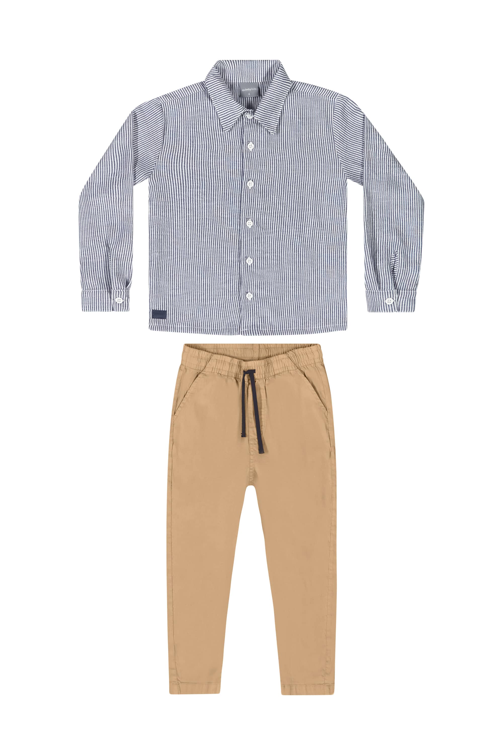 Conjunto com Camisa Listrada e Calça em Sarja para Menino (Azul) Quimby - Imagem 42