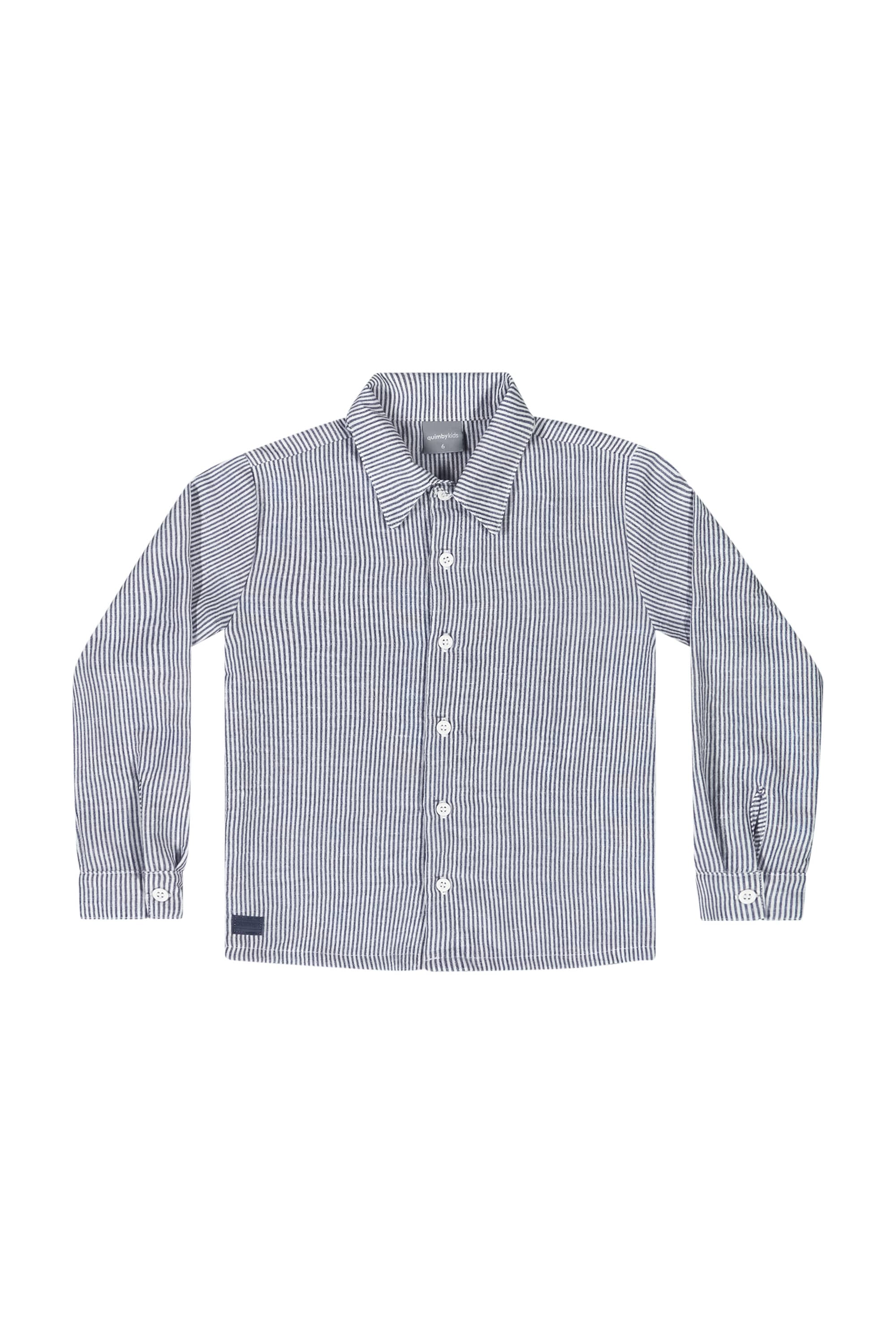 Conjunto com Camisa Listrada e Calça em Sarja para Menino (Azul) Quimby - Imagem 19