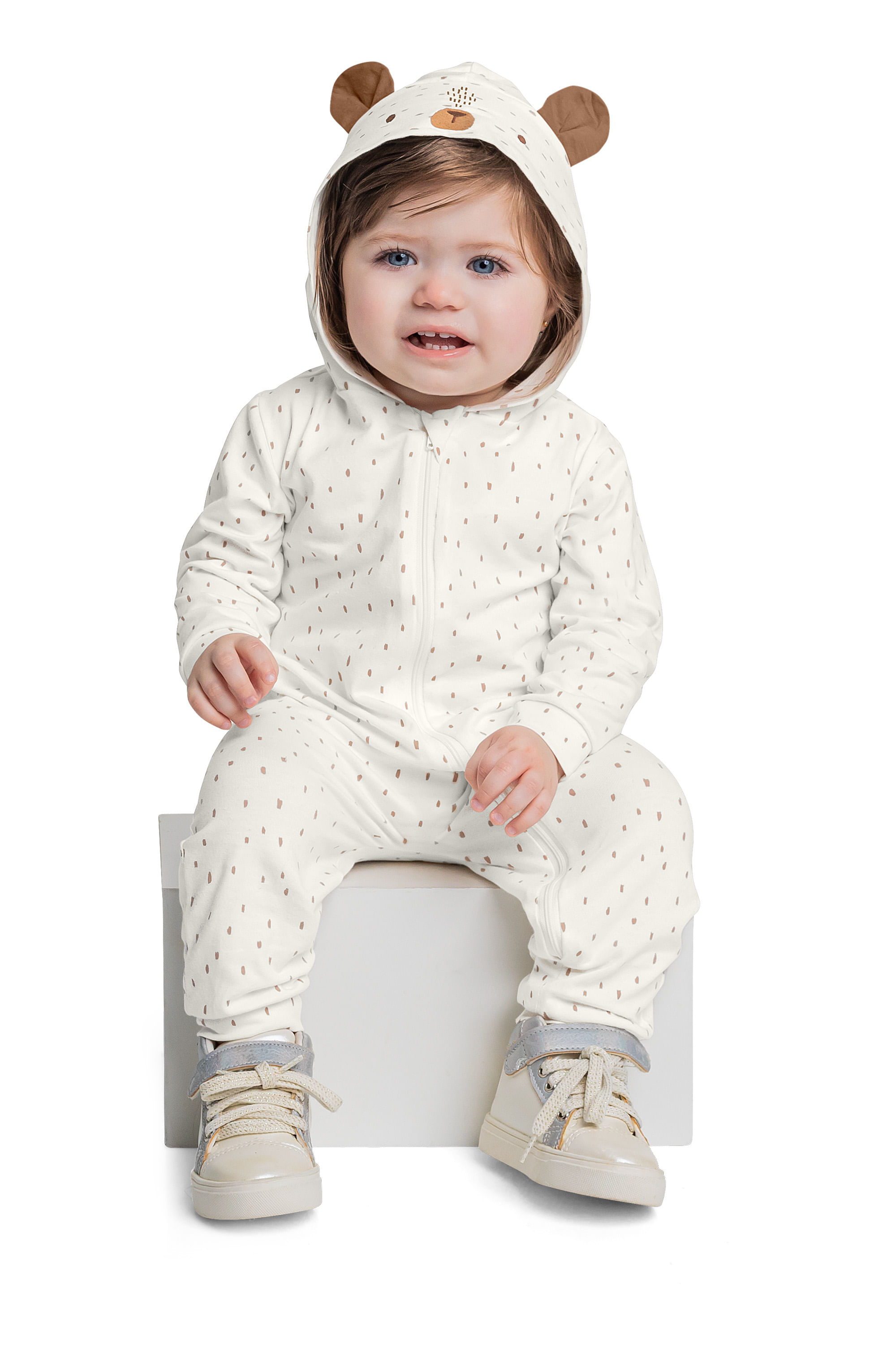 Macacão de Ursinho Unissex para Bebê (Off White) Quimby